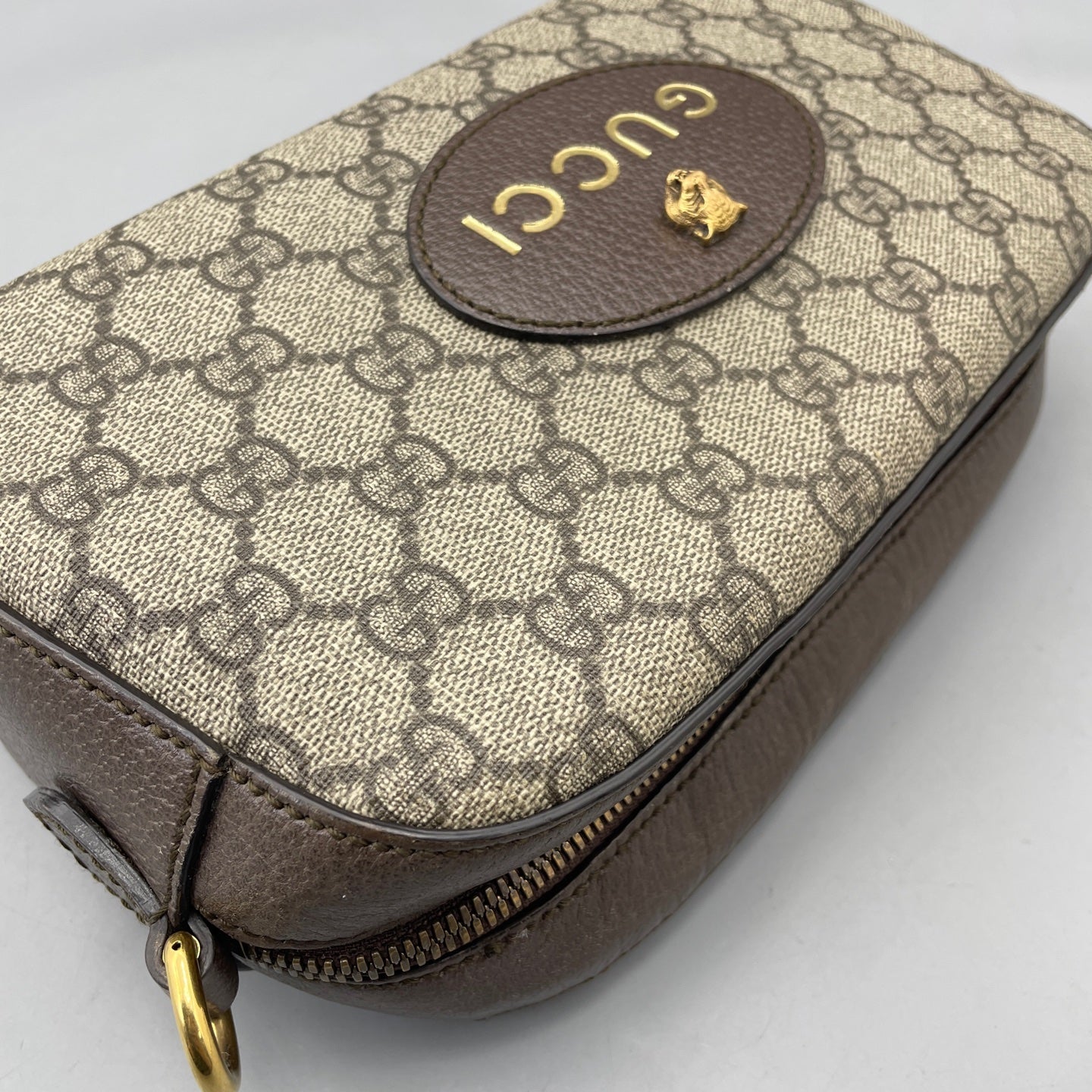 Gucci - Ophidia Tiger Head Camera Bag 476466 - GG Supreme coated canvas with grained leather trim - Brown - (Small)