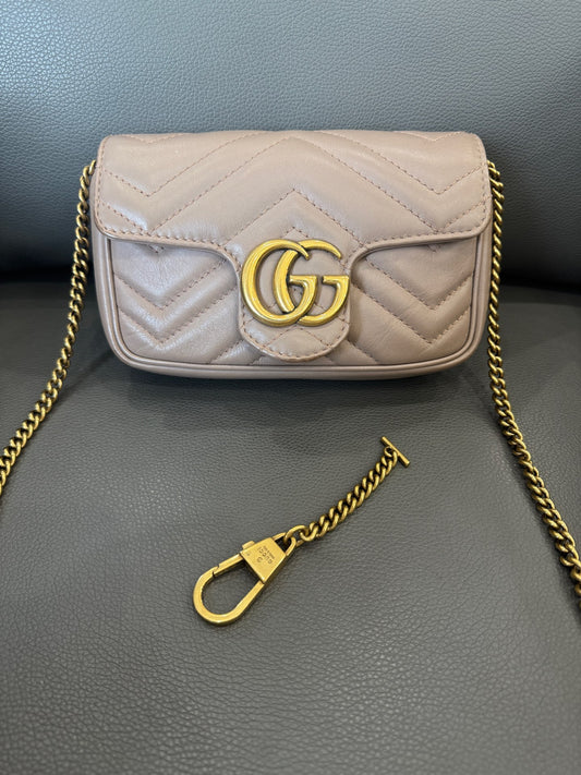 Gucci - Marmont Super Mini - Leather - Beige with Gold-Tone Hardware - (mini)
