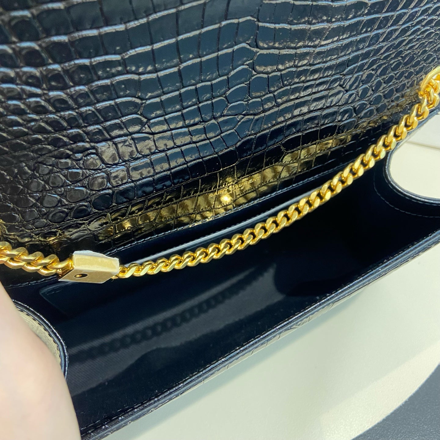 Saint Laurent - Kate Tassel Chain Bag - Cowhide leather with crocodile embossing - Black - (Medium)