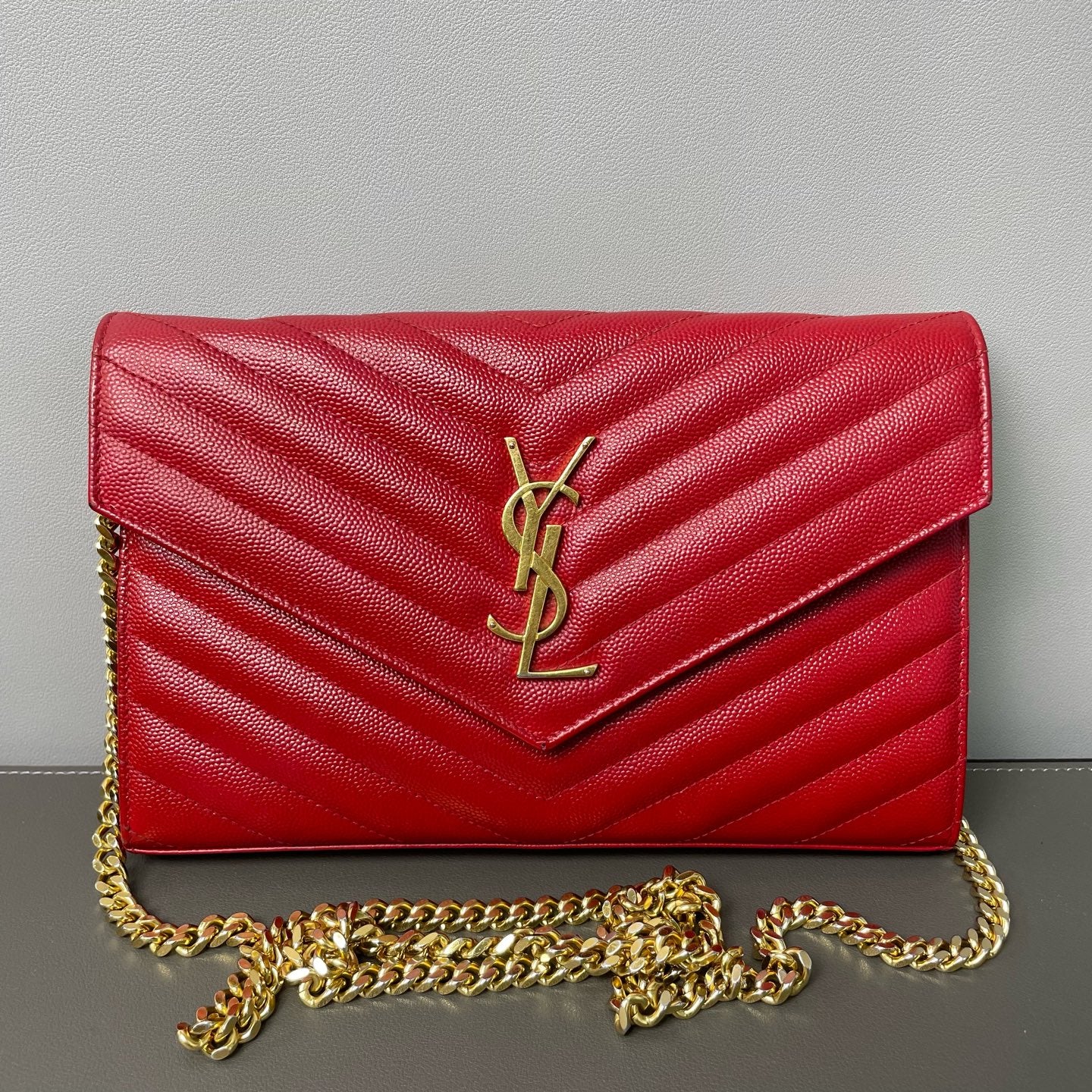 Saint Laurent - Monogram Chain Wallet - Leather - Red - (mini)