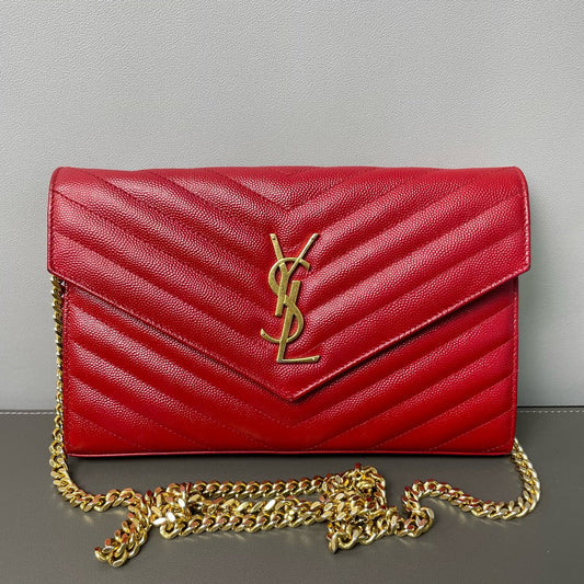 Saint Laurent - Monogram Chain Wallet - Leather - Red - (mini)