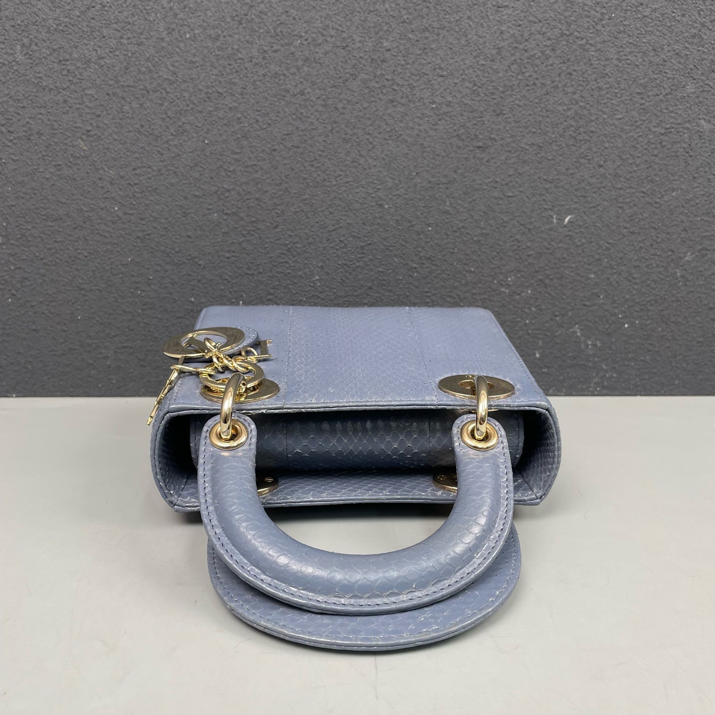 Dior - Lady Dior Mini - Python leather - Dusty Blue with Gold-Tone Hardware - (mini)