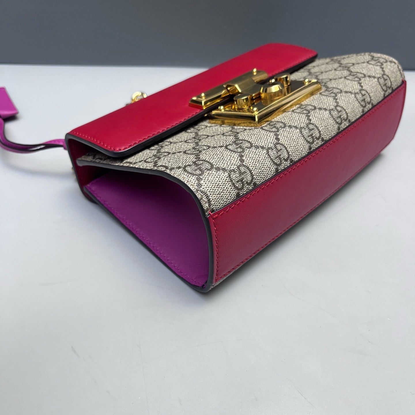 Gucci - Padlock Shoulder Bag - GG Supreme canvas with leather trim - Beige, Red, and Fuchsia - (small)