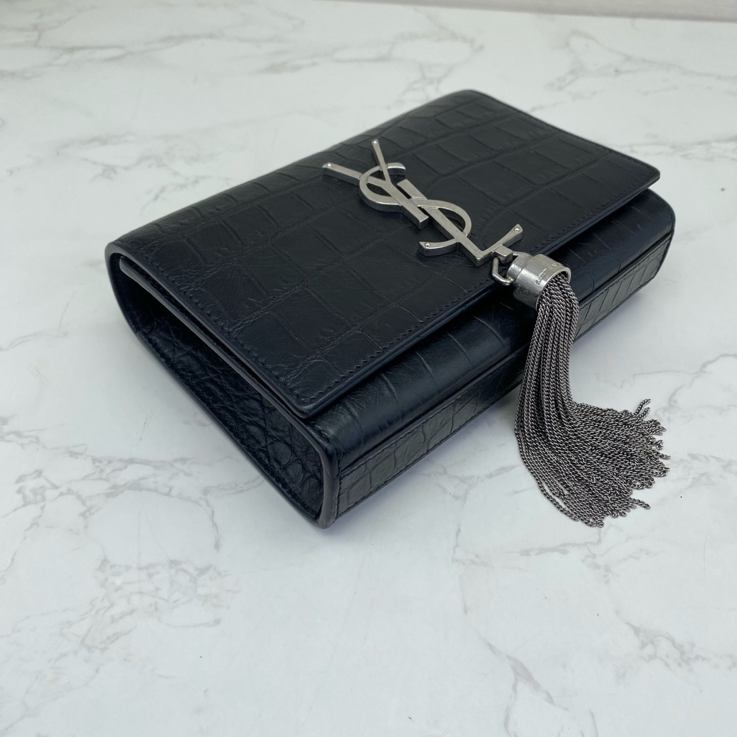 Saint Laurent - Kate Tassel - Crocodile-embossed leather - Black - (Small)