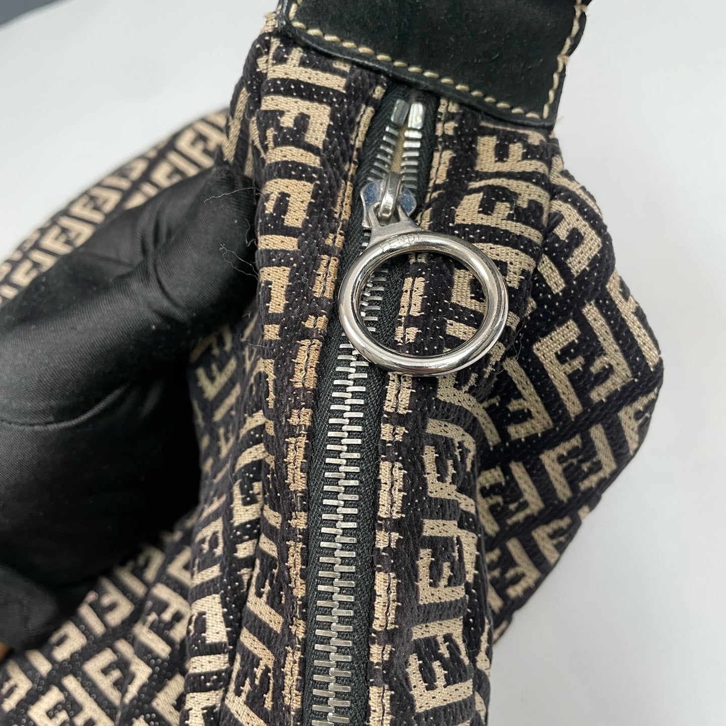 Fendi - Shoulder Bag - Jacquard canvas with leather trim - Black and Beige - (medium)