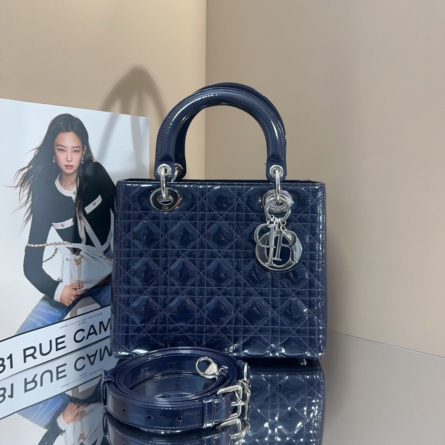 Dior - Lady Dior - Patent leather - Navy - (medium)