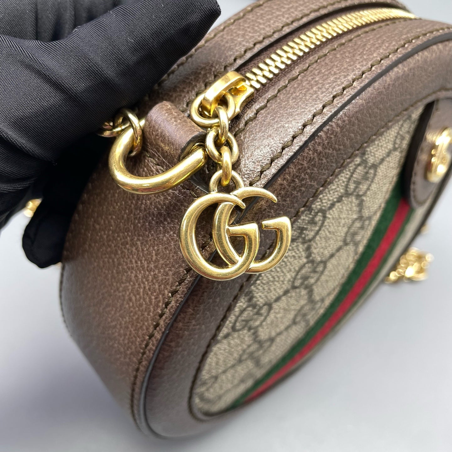 Gucci - Ophidia Round Mini Bag - GG Supreme canvas, Grained leather - Brown - (mini)