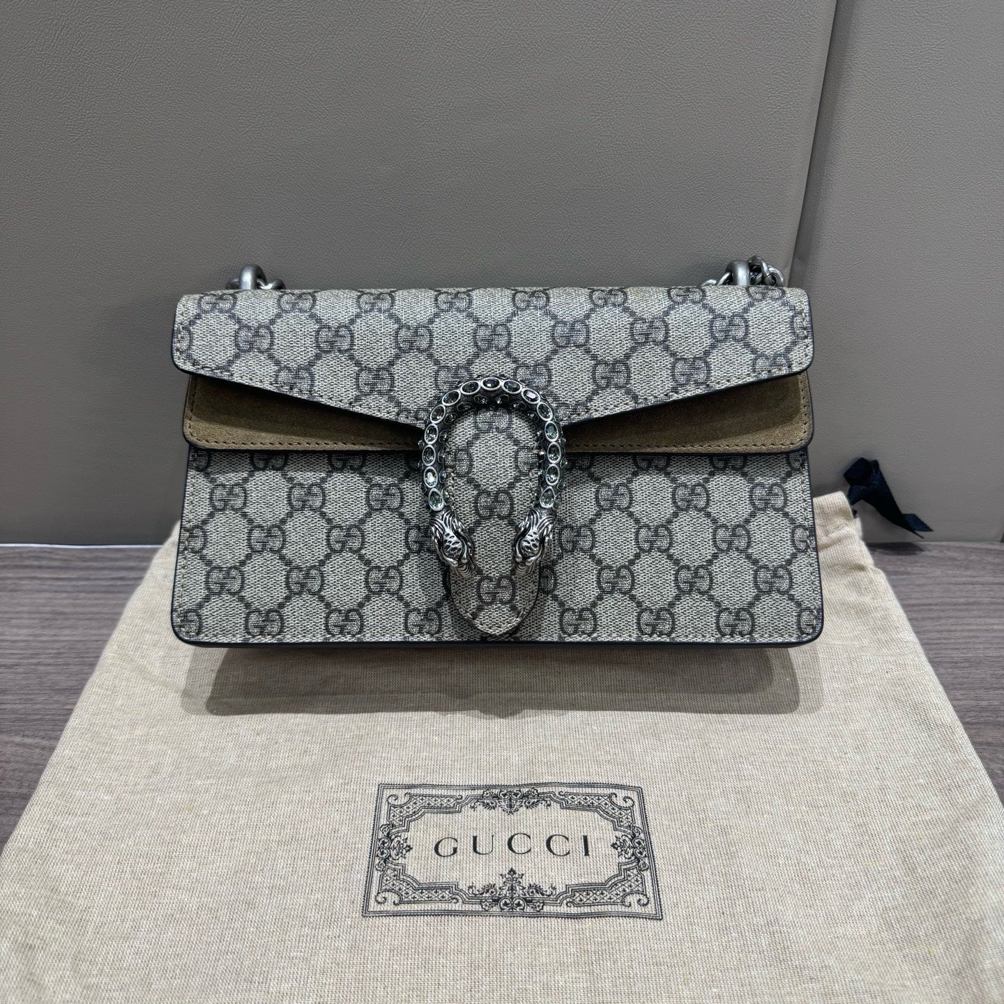 Gucci - Dionysus Shoulder Bag - GG Supreme coated canvas and suede with leather trim - Beige - (small)