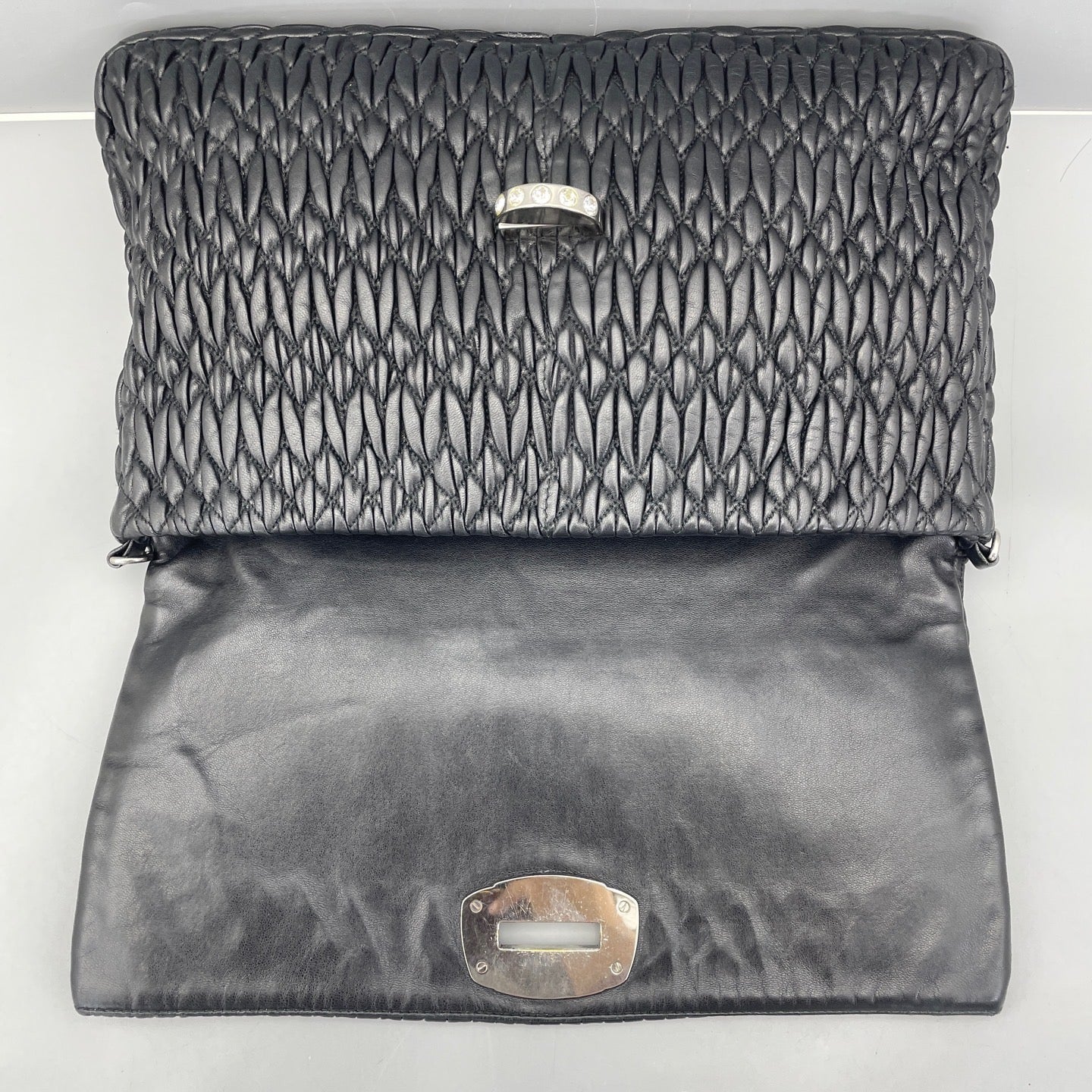 Miu Miu - Matelassé Crystal Chain Bag - Leather - Black - (medium)