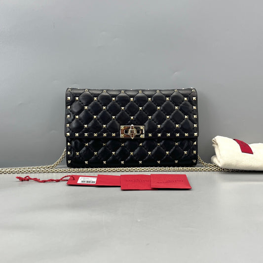 Valentino - Rockstud Wallet on Chain - Leather - Black - (mini)