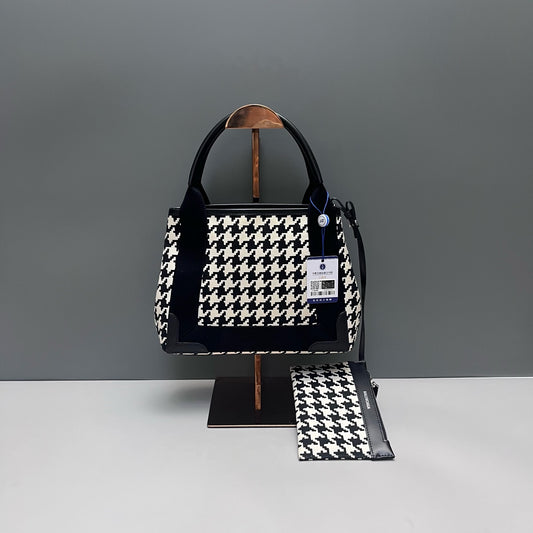 Balenciaga - Houndstooth Canvas Tote Crossbody Bag - Canvas and Leather - Black - (medium)