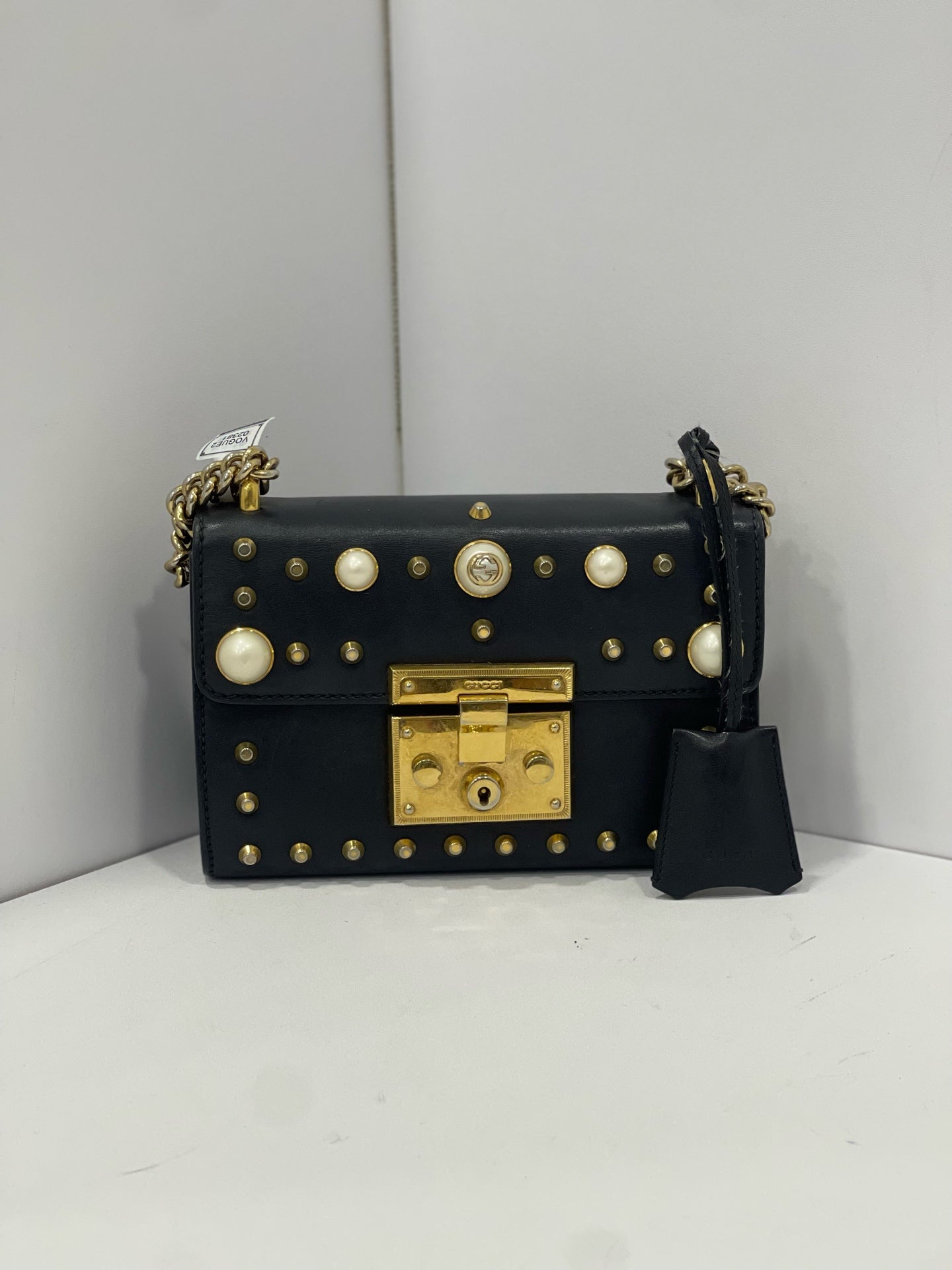 Gucci - Padlock Studded Pearl Shoulder Bag - Leather - Black - (mini)