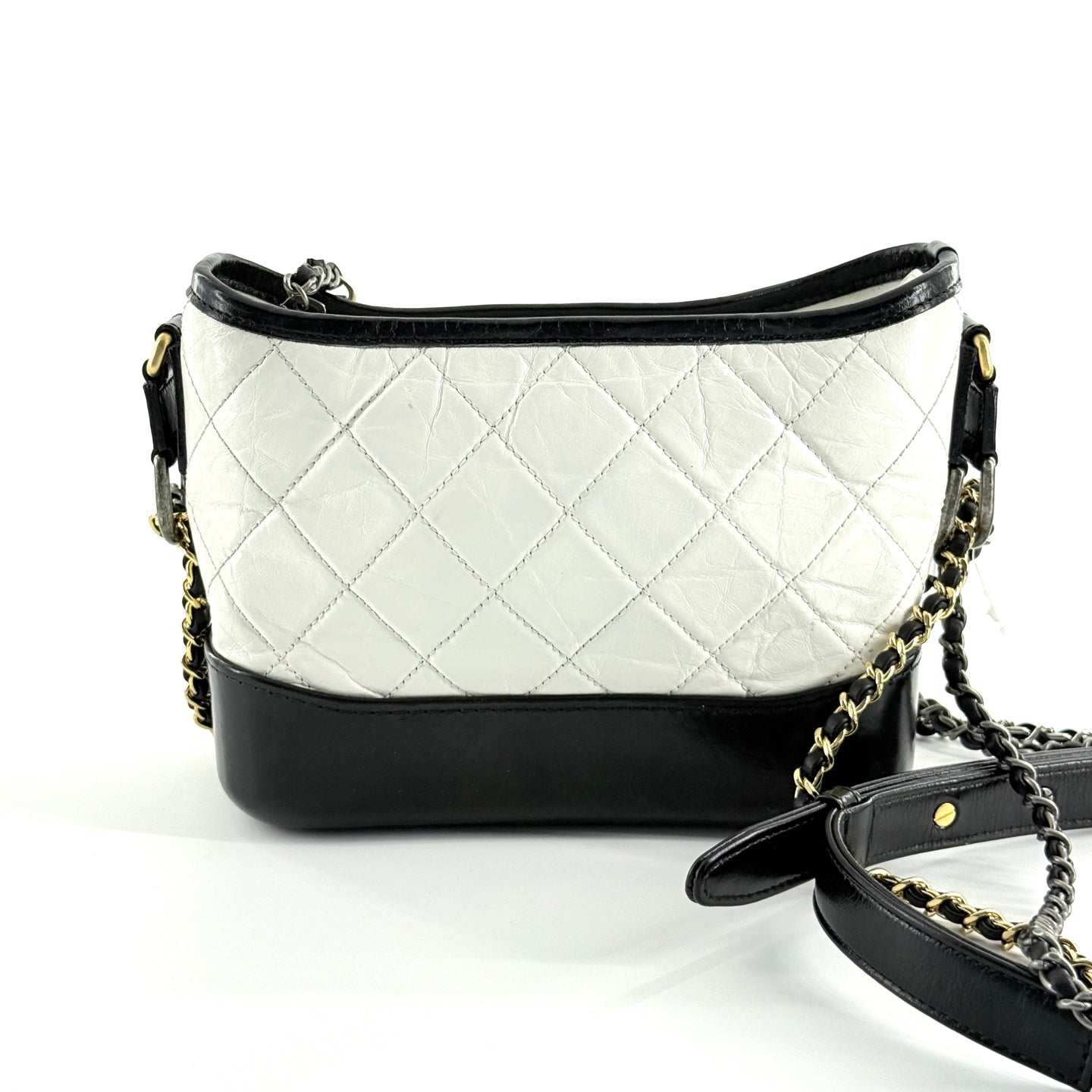 Chanel - Gabrielle Hobo Bag Small - Aged calfskin and smooth calfskin leather - White and Black - (Small)
