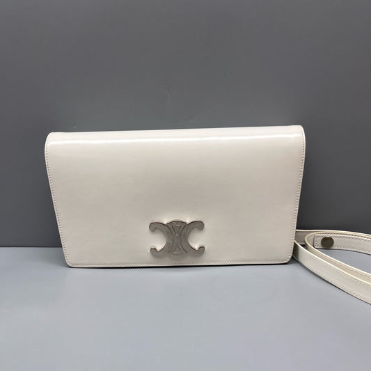 Celine - Triomphe Accordion Flap Bag - Leather - White - (Small)