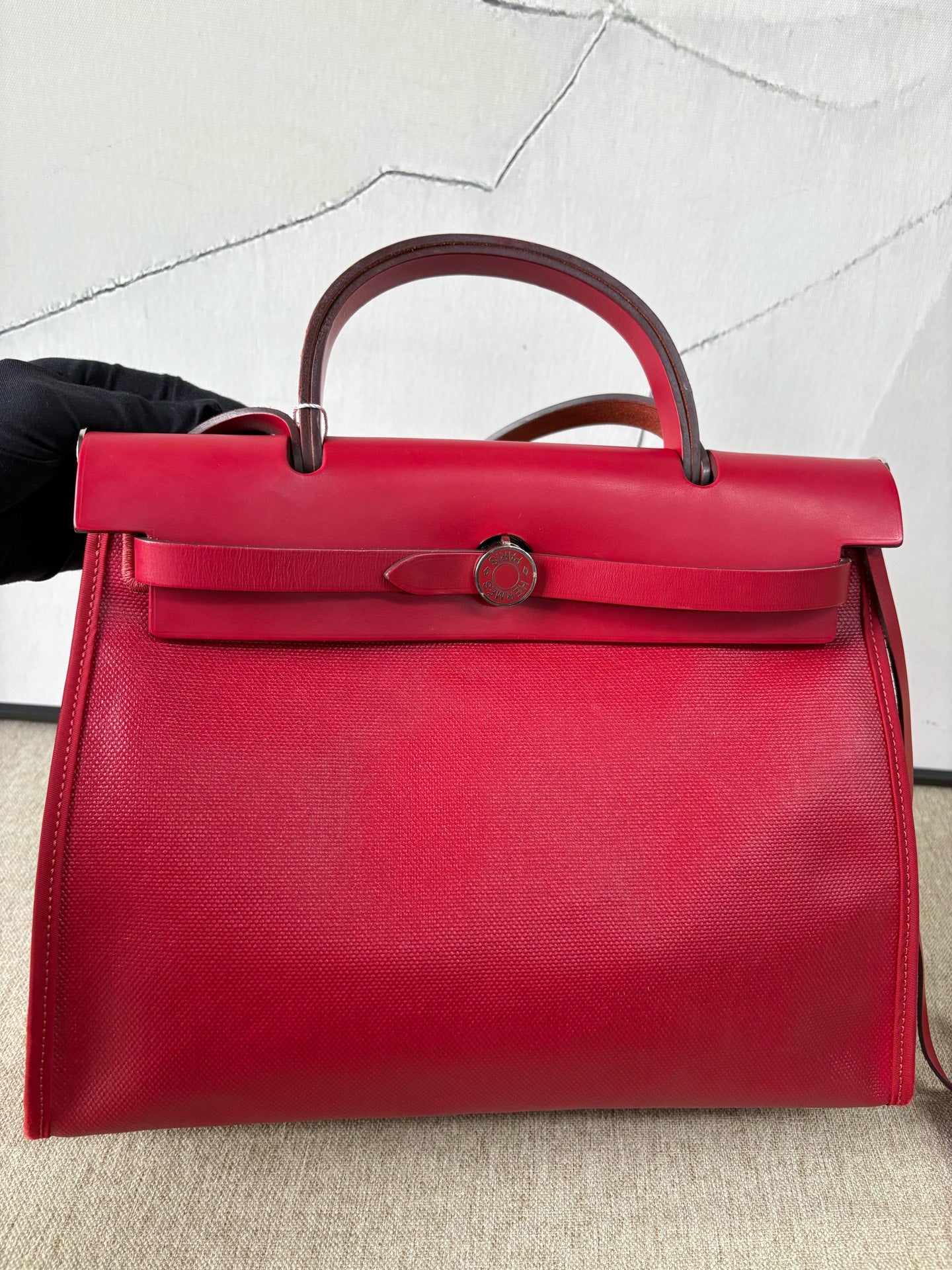 Hermès - Herbag 31 - Waterproof canvas and Cowhide leather - Chili Red and Beige - (Medium)