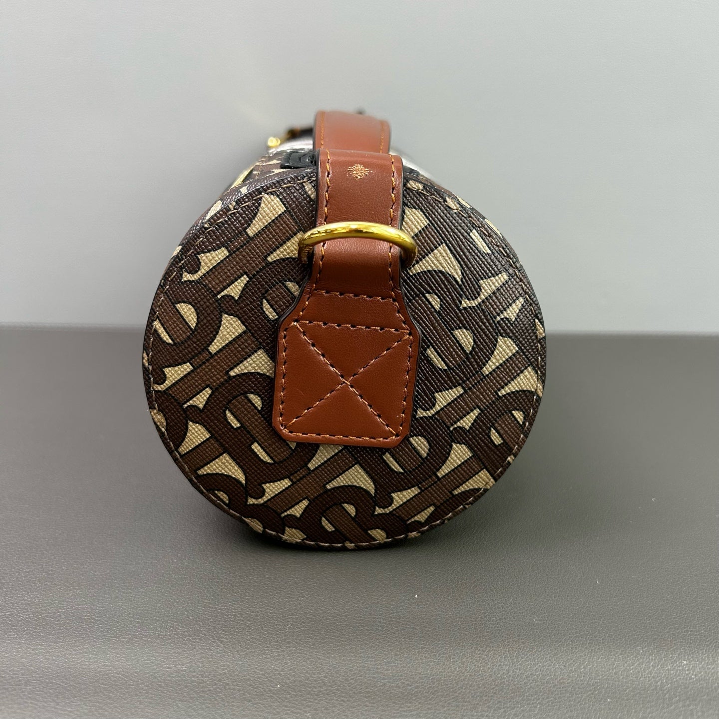 Burberry - TB Monogram Cylinder Bag - Coated Canvas with Leather Trim - Brown, Black, White, Red - (small)
