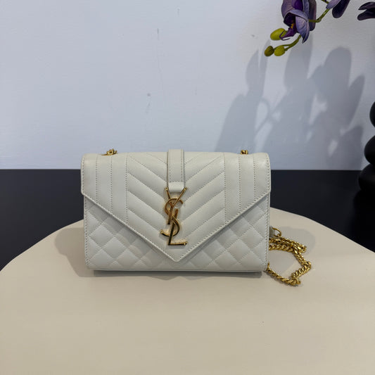 Saint Laurent - Envelope Wallet-on-Chain (WOC) - Caviar leather - White - (Small)