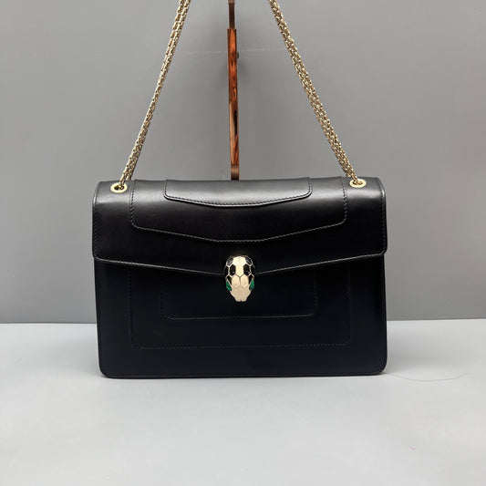 Bvlgari - Serpenti Forever Flap Bag - Leather - Black - (medium)