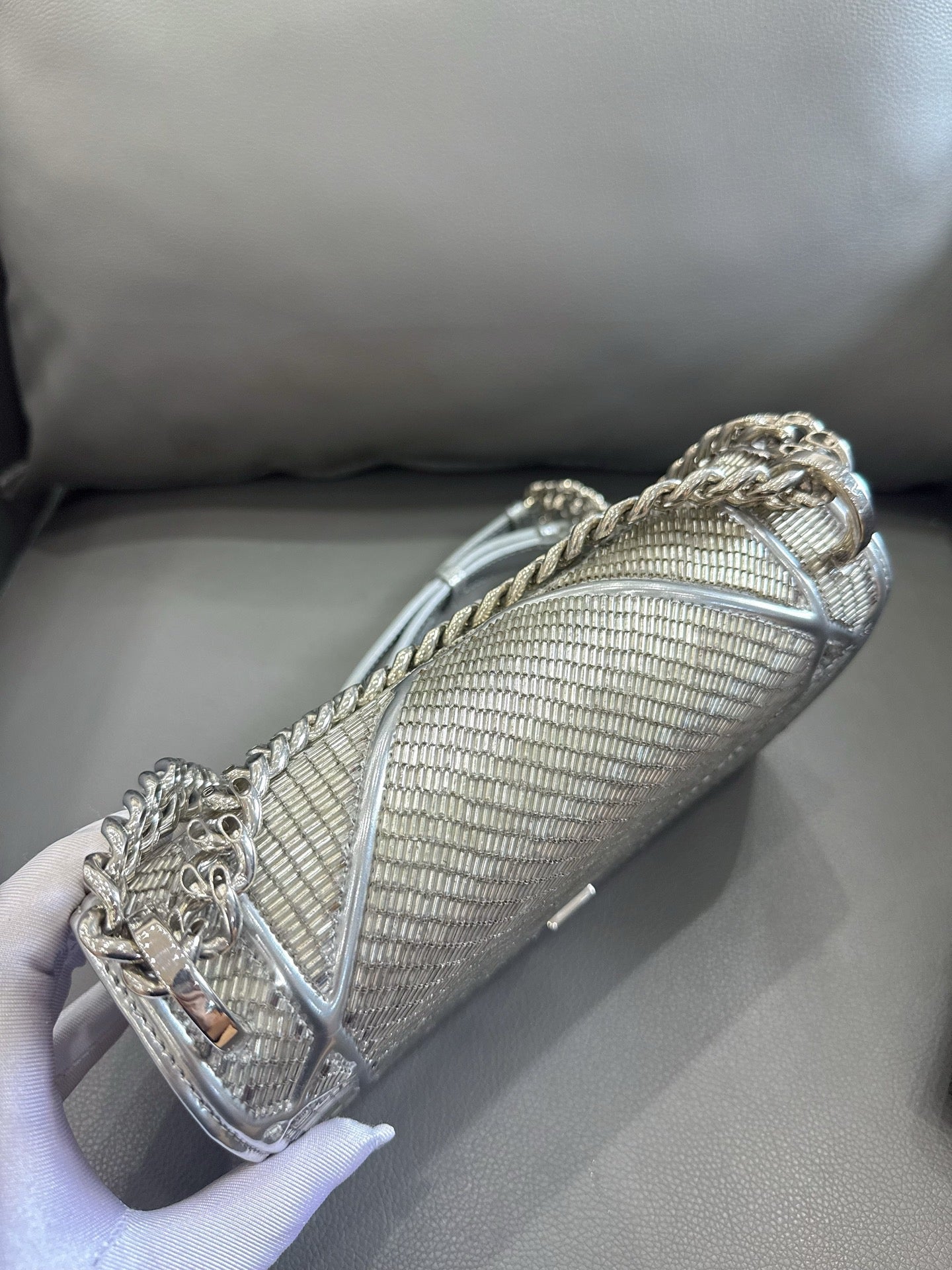 Dior - Diorama Silver Beaded Limited Edition Shield Bag - Metallic leather and micro-beads - Silver - (mini)