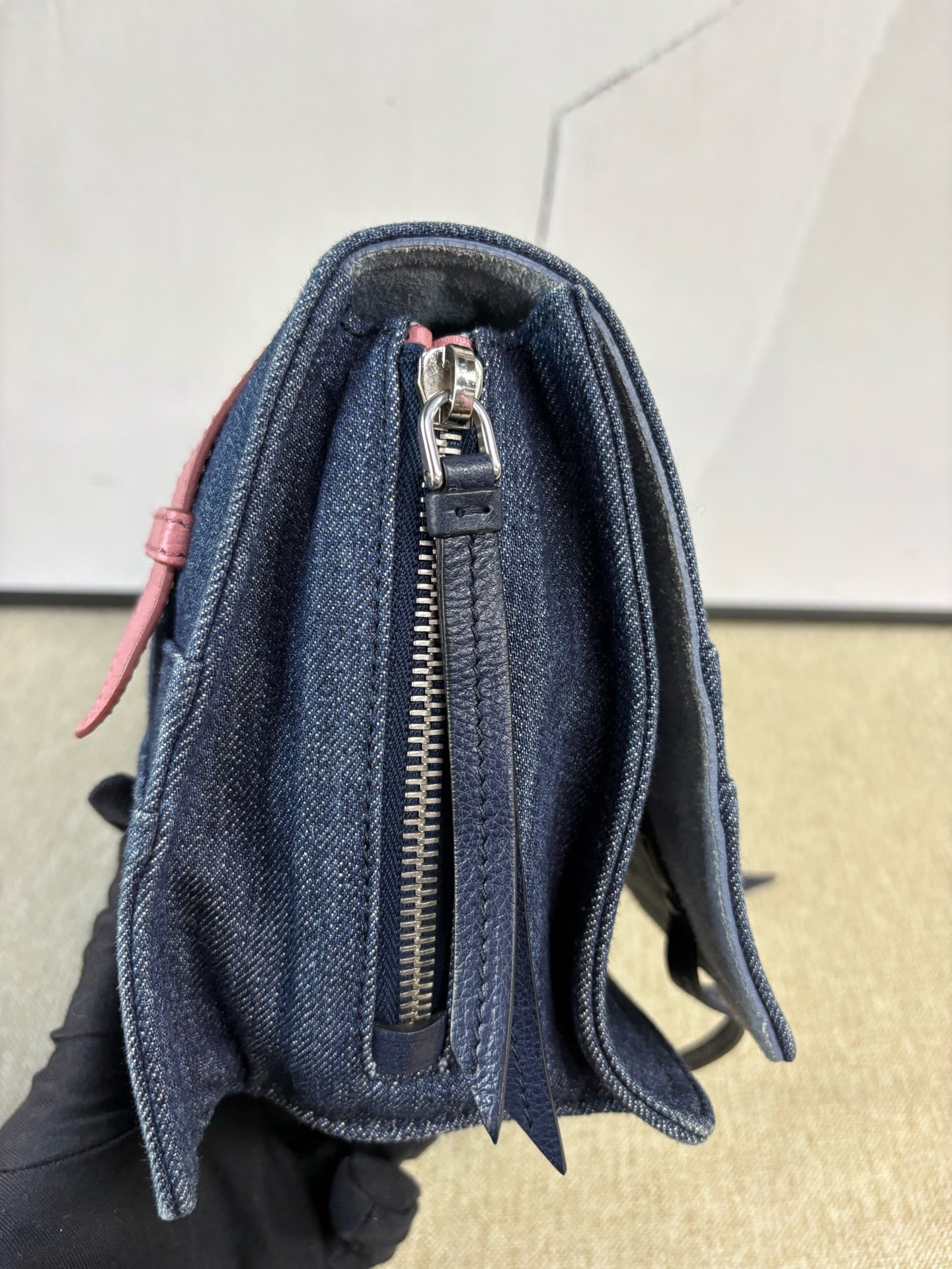 Prada - CD8037 Denim Messenger Bag - Denim and leather - Blue with Pink accents - (Medium)