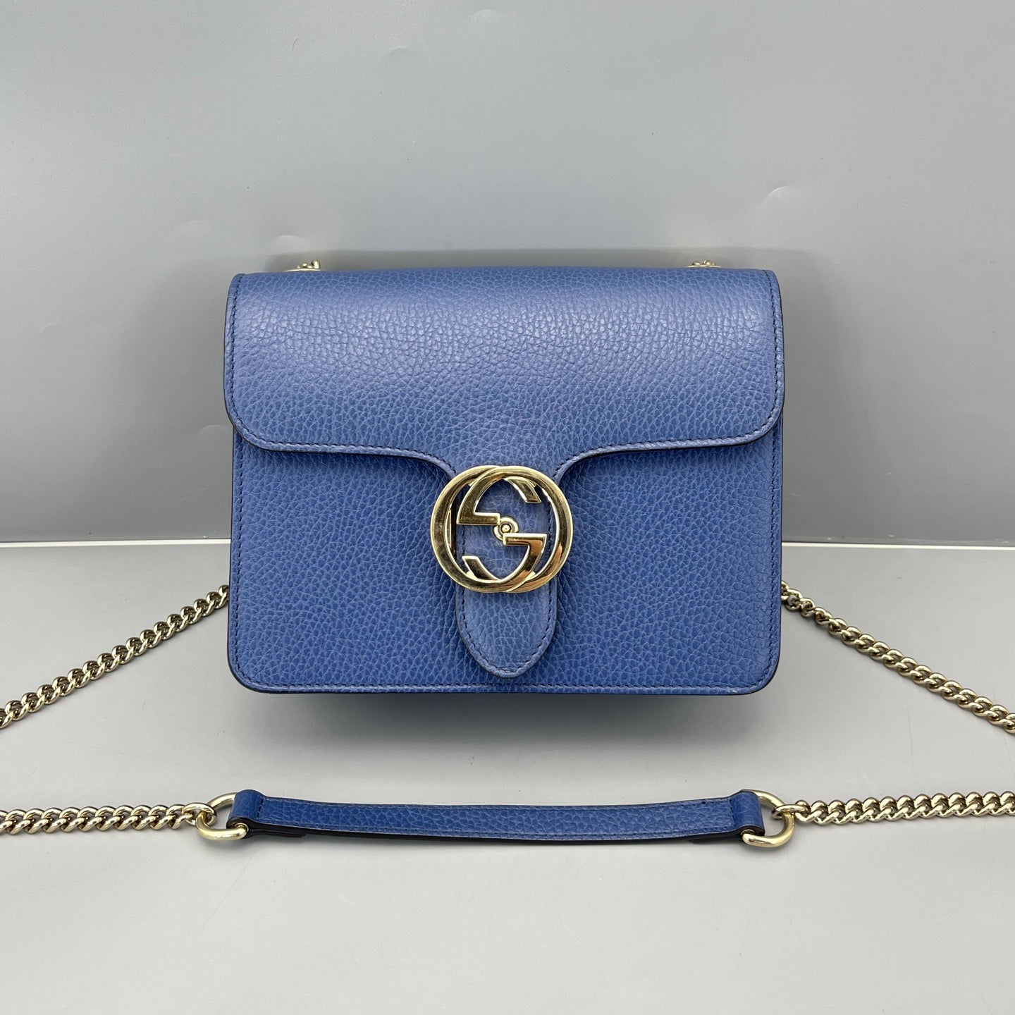 Gucci - Interlocking G Flap Accordion Bag - Grained leather - Blue - (small)