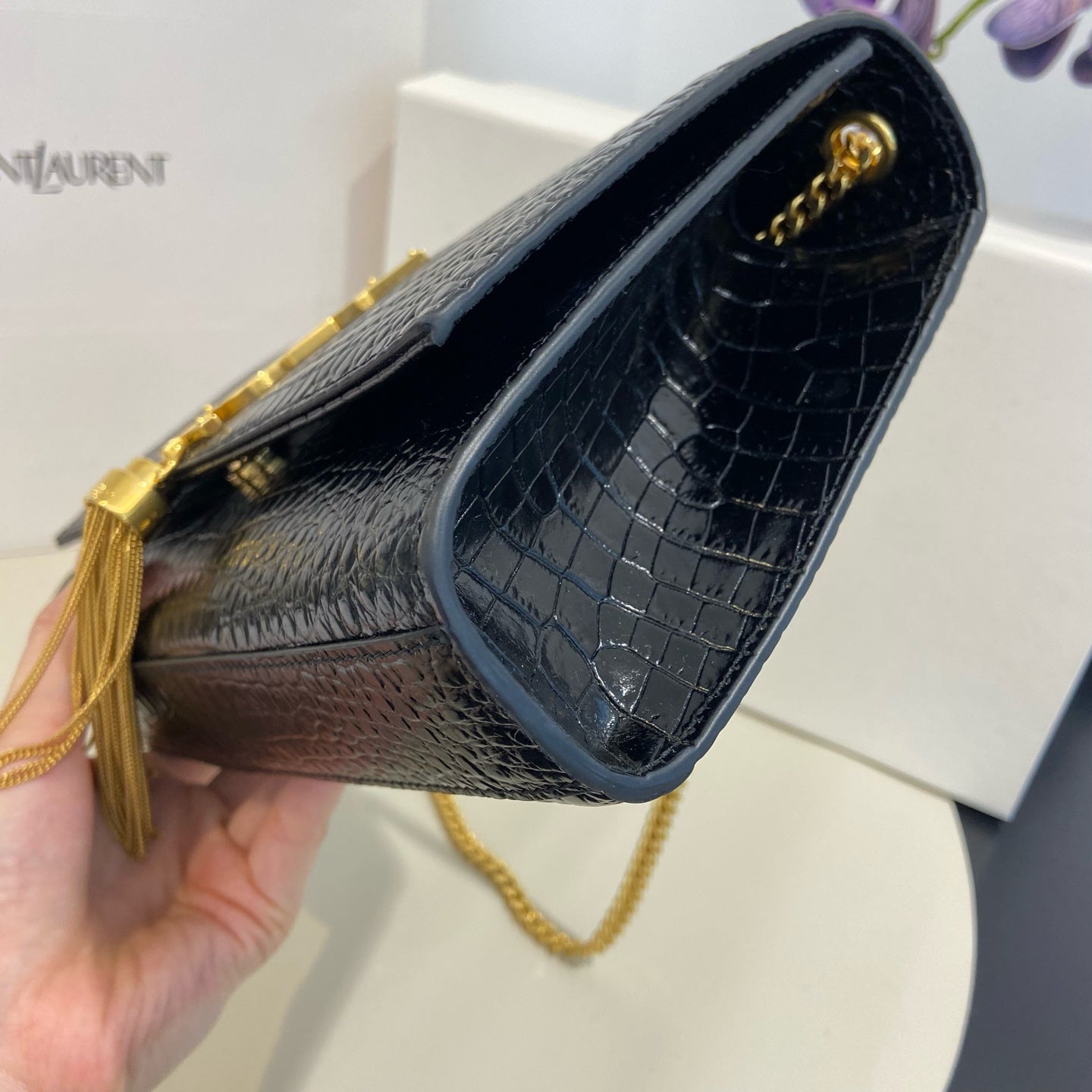 Saint Laurent - Kate Tassel Chain Bag - Cowhide leather with crocodile embossing - Black - (Medium)
