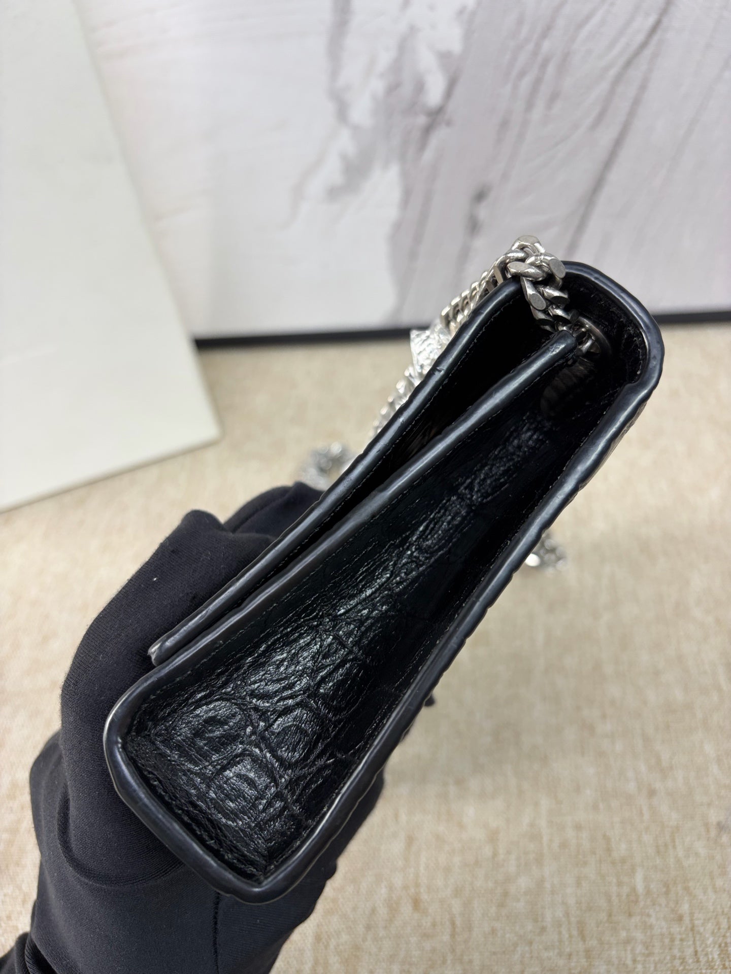 Saint Laurent - Kate Tassel Chain Bag - Calfskin leather with crocodile embossing - Black with Silver-Tone Hardware - (Small)