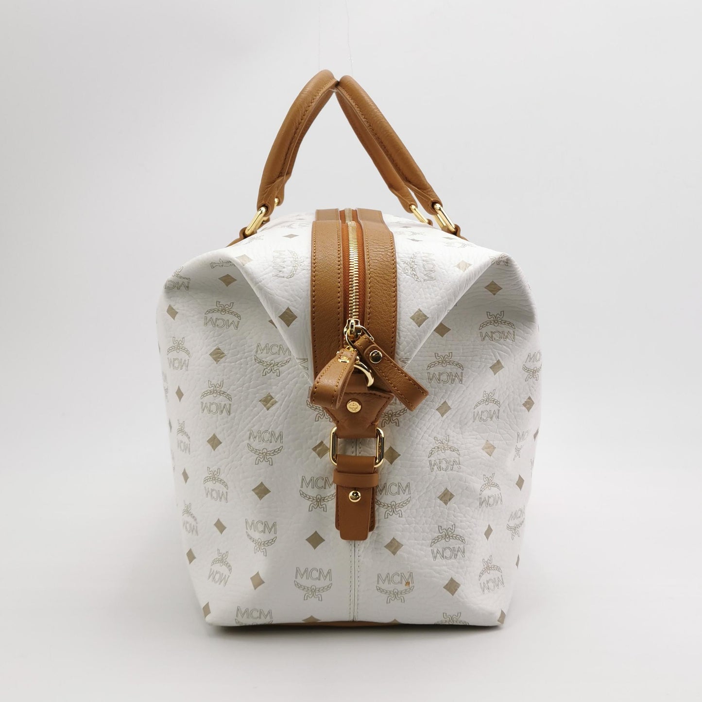 MCM - Visetos Boston Bag (M4002) - Coated canvas and leather - White - (large)