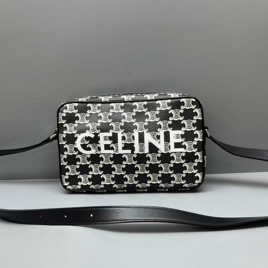 Celine - Triomphe Canvas Camera Bag - Coated canvas with leather trim - Black and White - (medium)