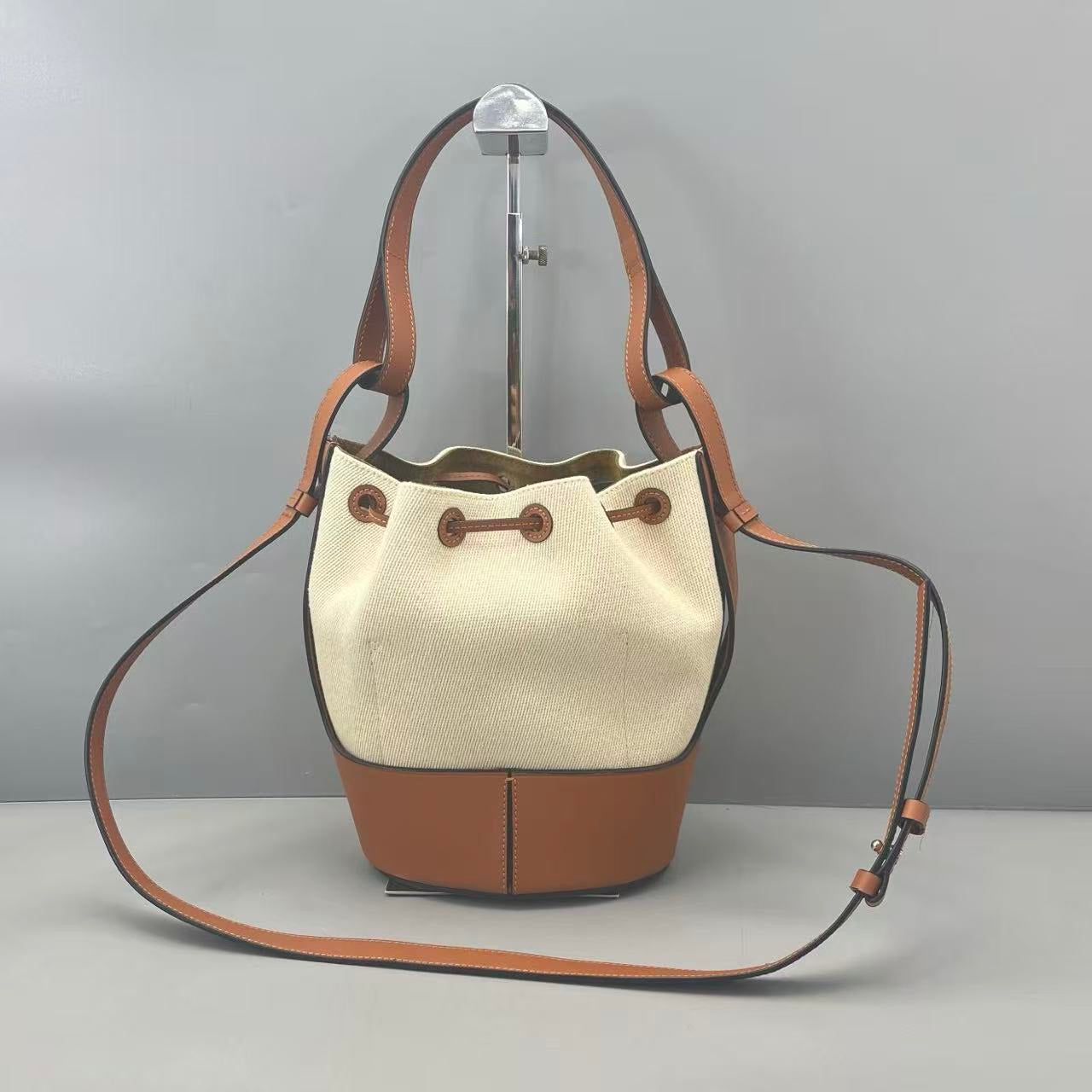 Loewe - Bucket Bag - Canvas and Leather - Caramel and Cream - (Medium)