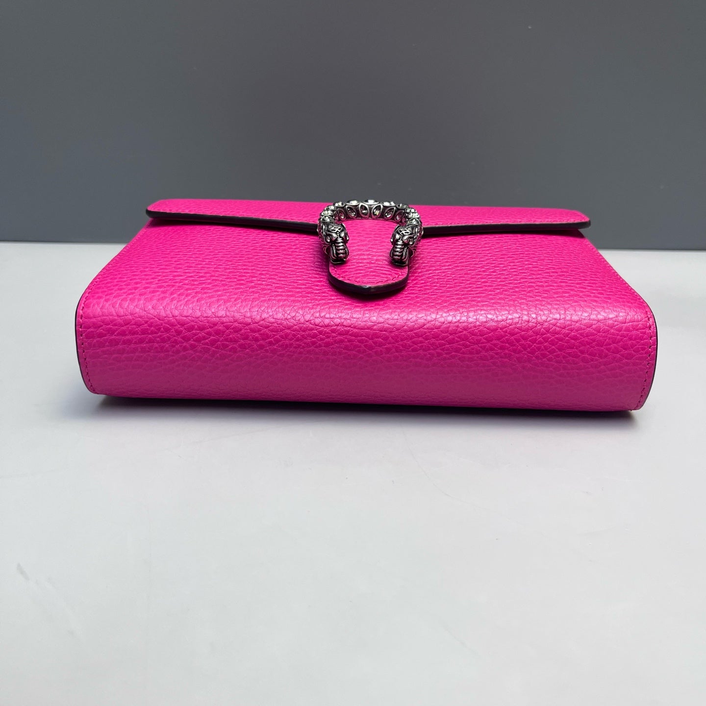 Gucci - Dionysus Wallet on Chain (WOC) with Crystal Buckle - Grained leather - Hot Pink with Aged Silver-Tone Hardware - (mini)