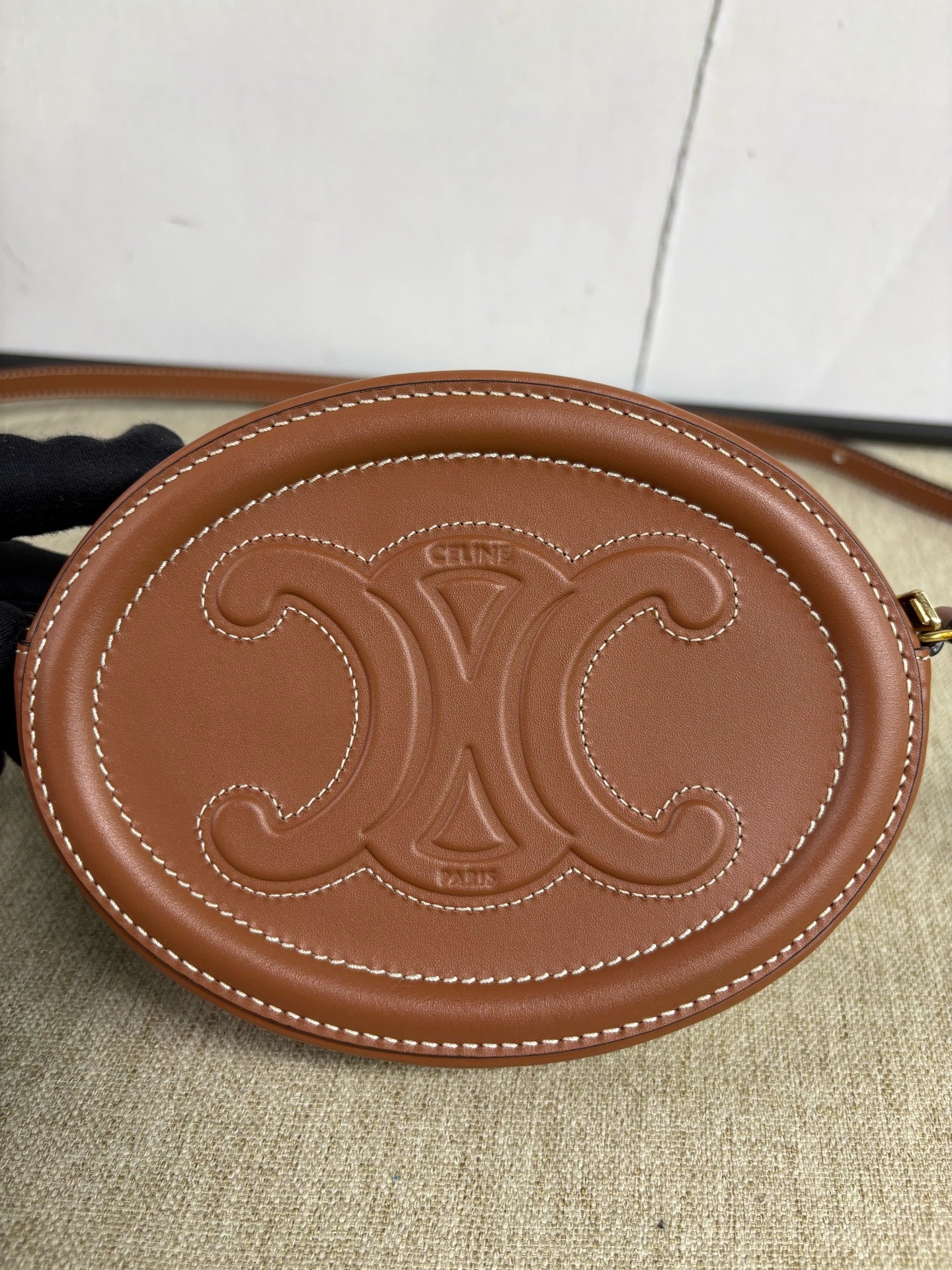 Celine - Triomphe Embossed Mooncake Bag - Leather - Brown - (mini)
