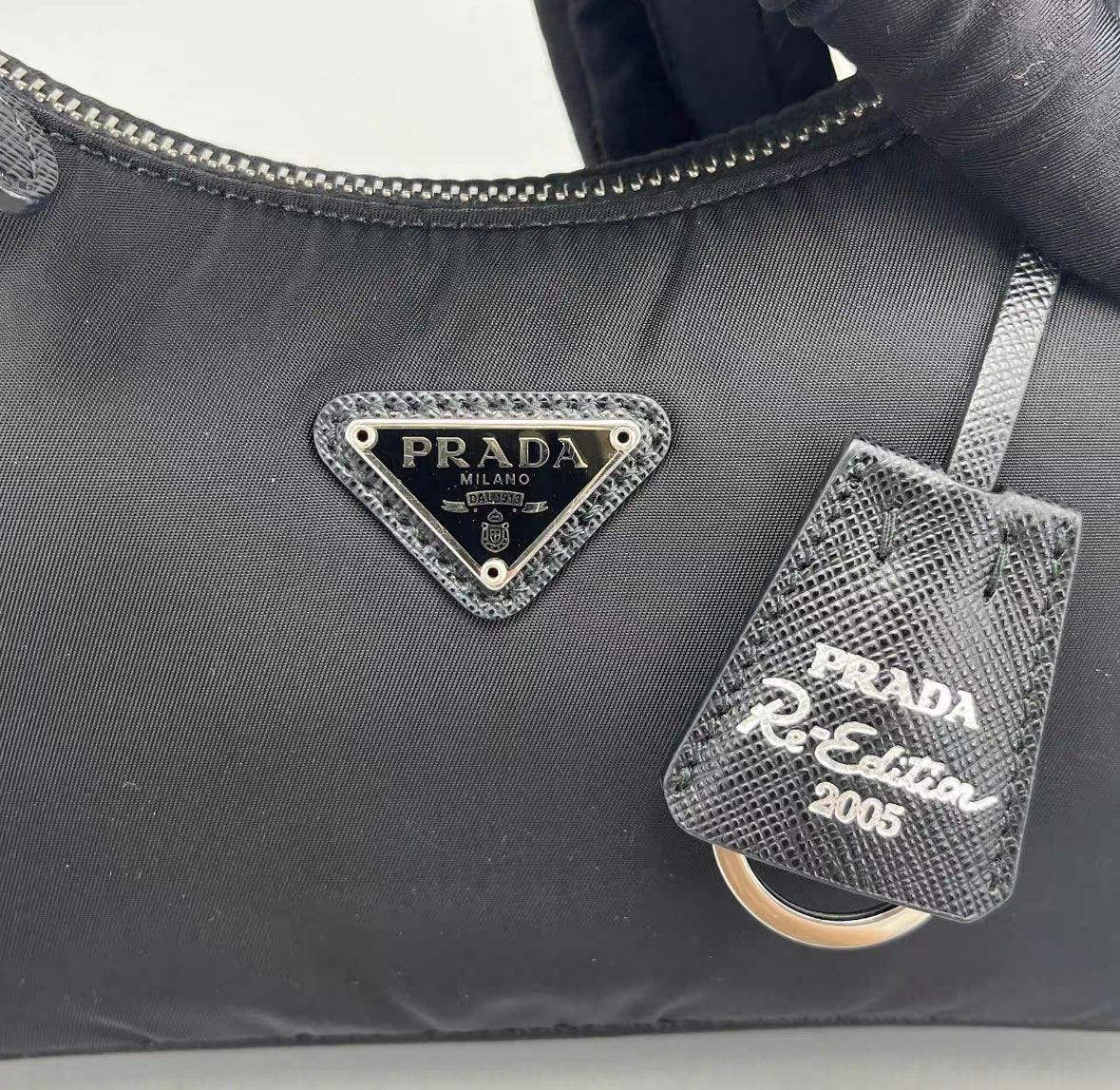 Prada - Re-Edition 2005 Hobo Bag - Re-Nylon with Saffiano leather trim - Black with Silver-Tone Hardware - (Mini)