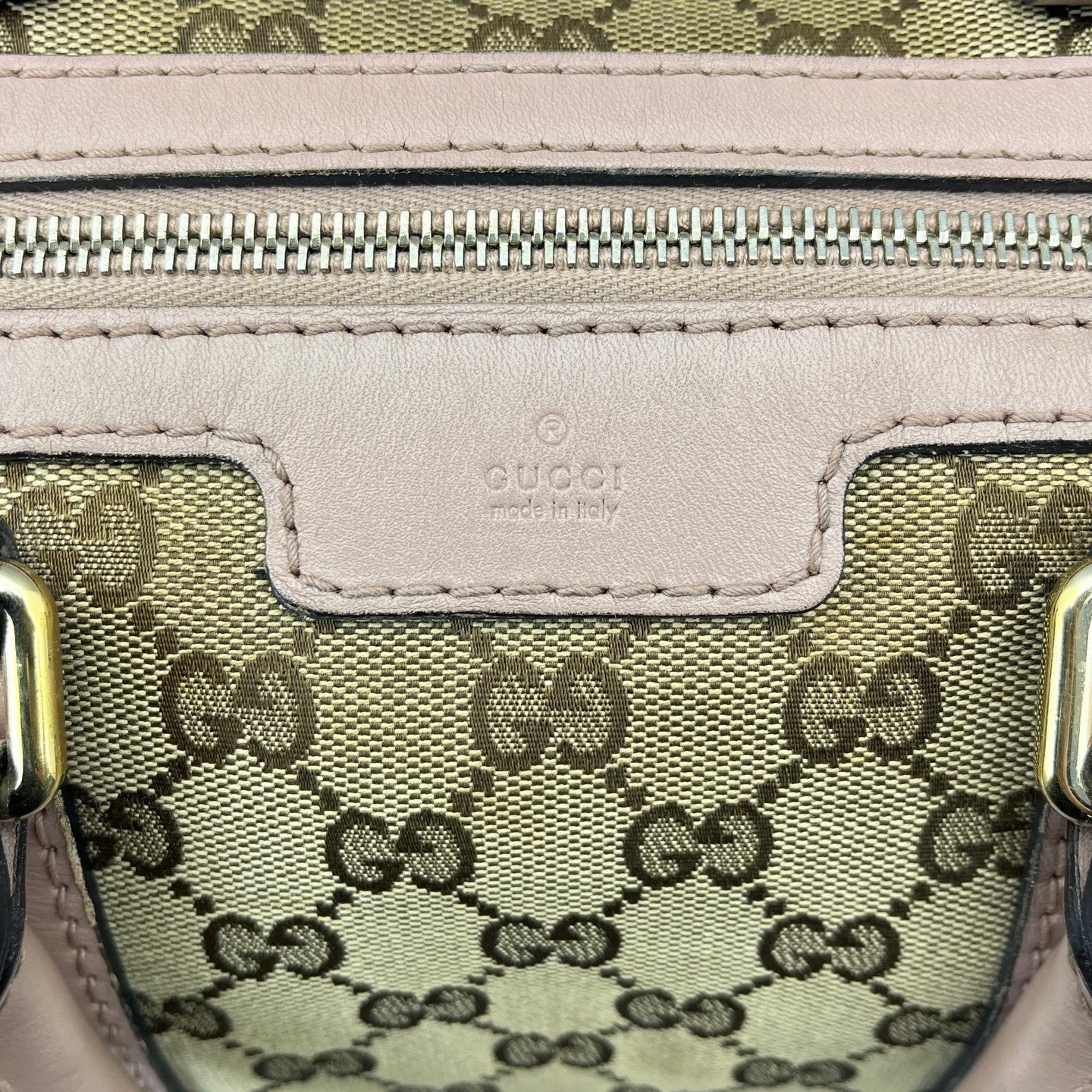 Gucci - Boston Bag - GG Monogram Canvas with Leather Trim - Beige and Pink with Brown Accents - (medium)