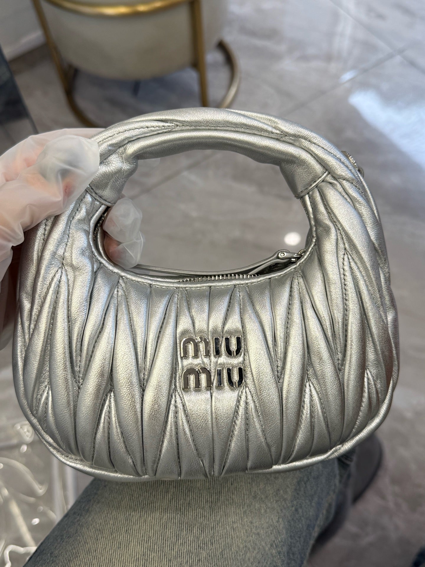 Miu Miu - Wonder Hobo Mini - Metallic leather - Silver - (Mini)