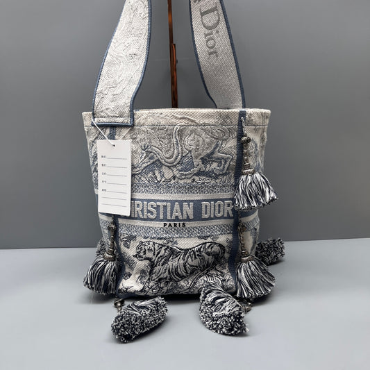 Dior - Dior Toile de Jouy Sauvage Embroidered Bucket Bag - Embroidered Canvas / Fabric with Leather Trim - Multicolour - (Medium)