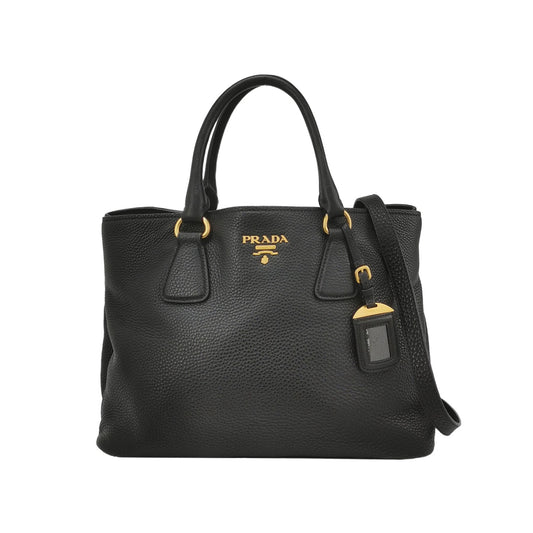 Prada - Double Handle Tote - Pebbled leather - Black - (medium)