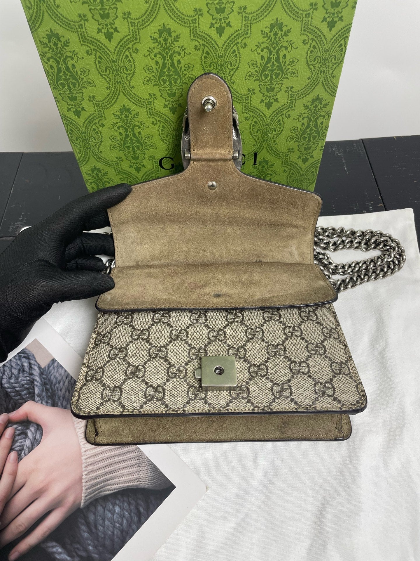 Gucci - Dionysus Mini Shoulder Bag - GG Supreme canvas with suede and leather trim - Beige - (Mini)