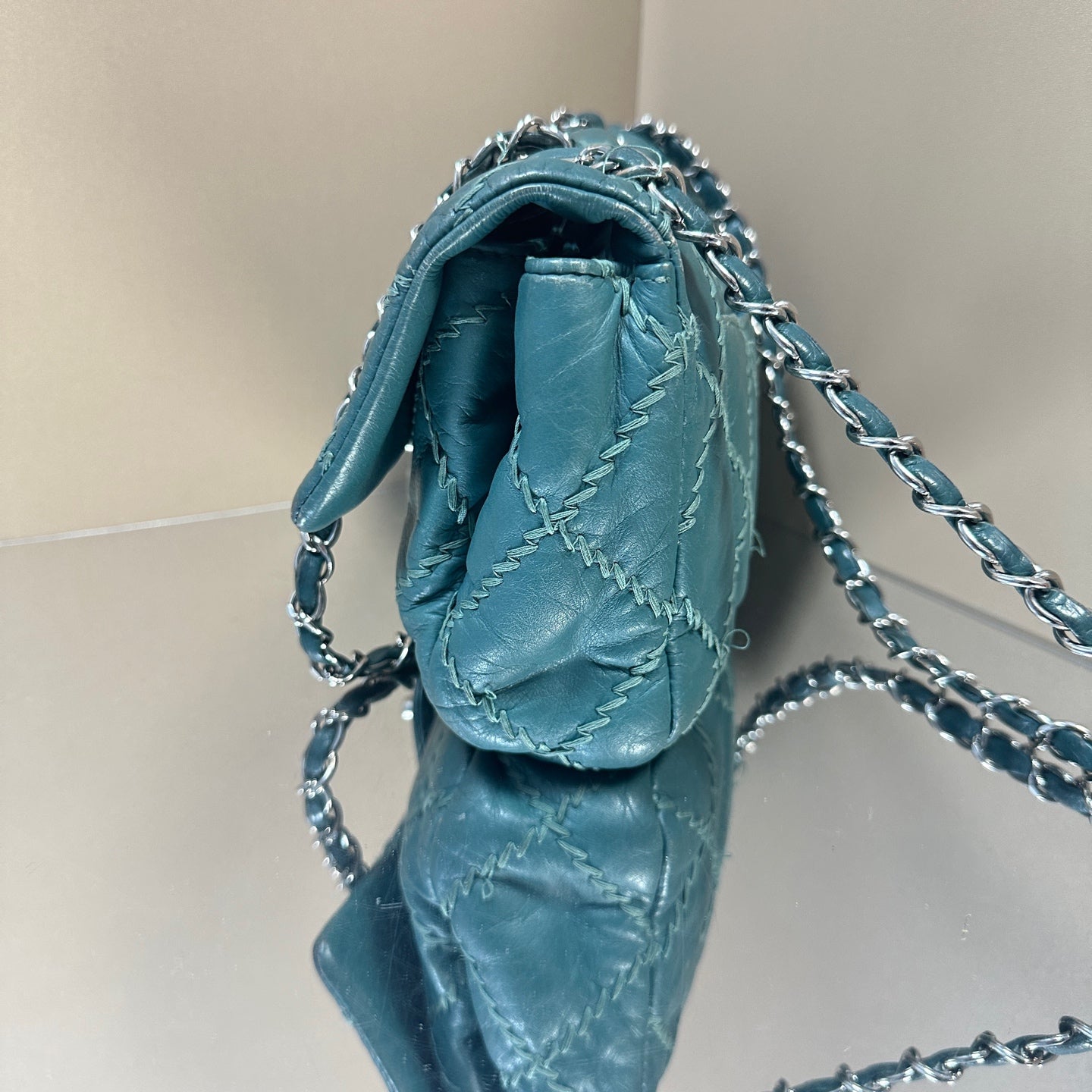 Chanel - Classic Flap with Exposed Stitching - Leather - Green - (small)