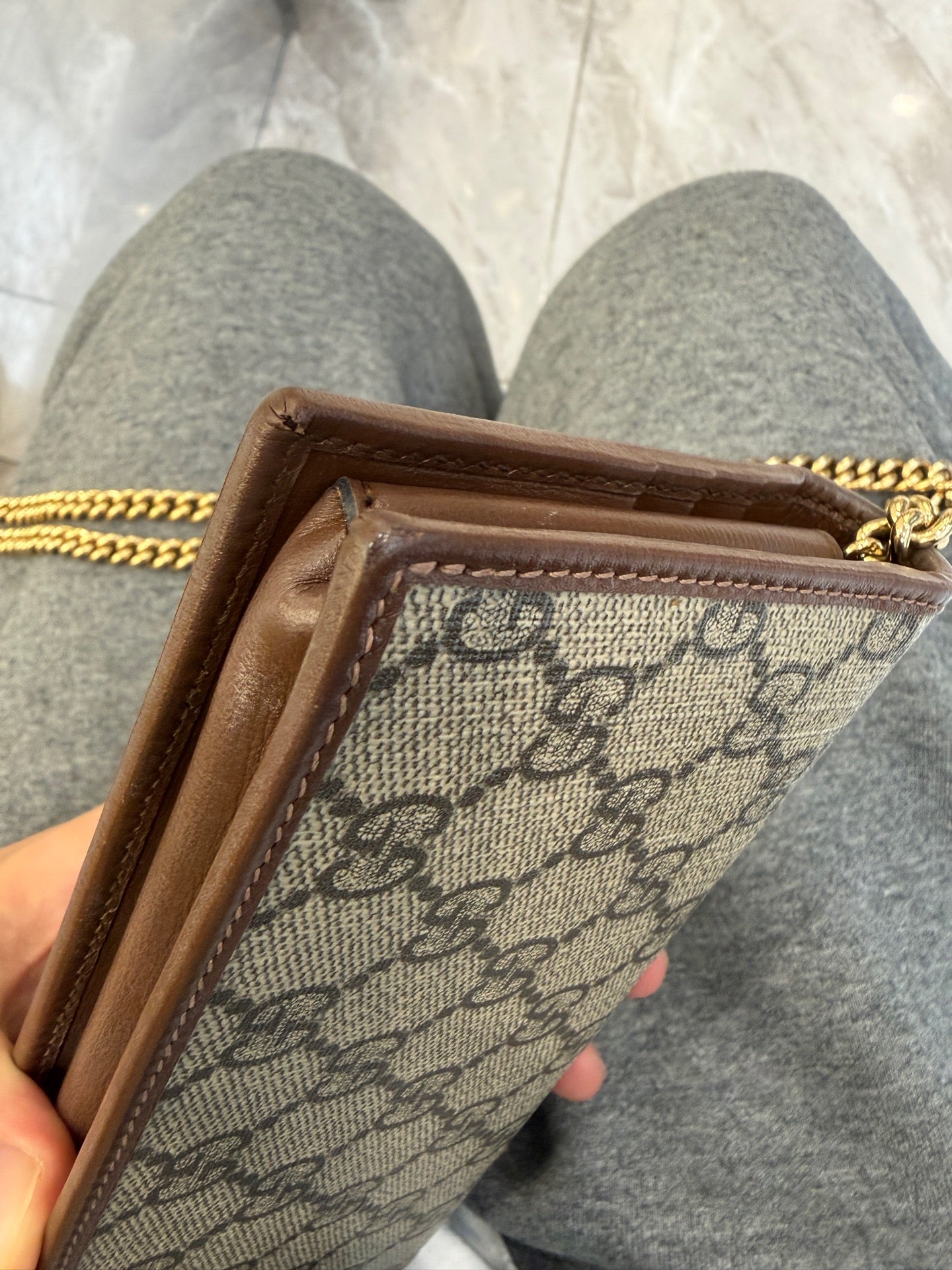 Gucci - 1955 Horsebit Wallet on Chain - GG Supreme canvas and Leather - Beige and Brown with Gold-Tone Hardware - (Small)