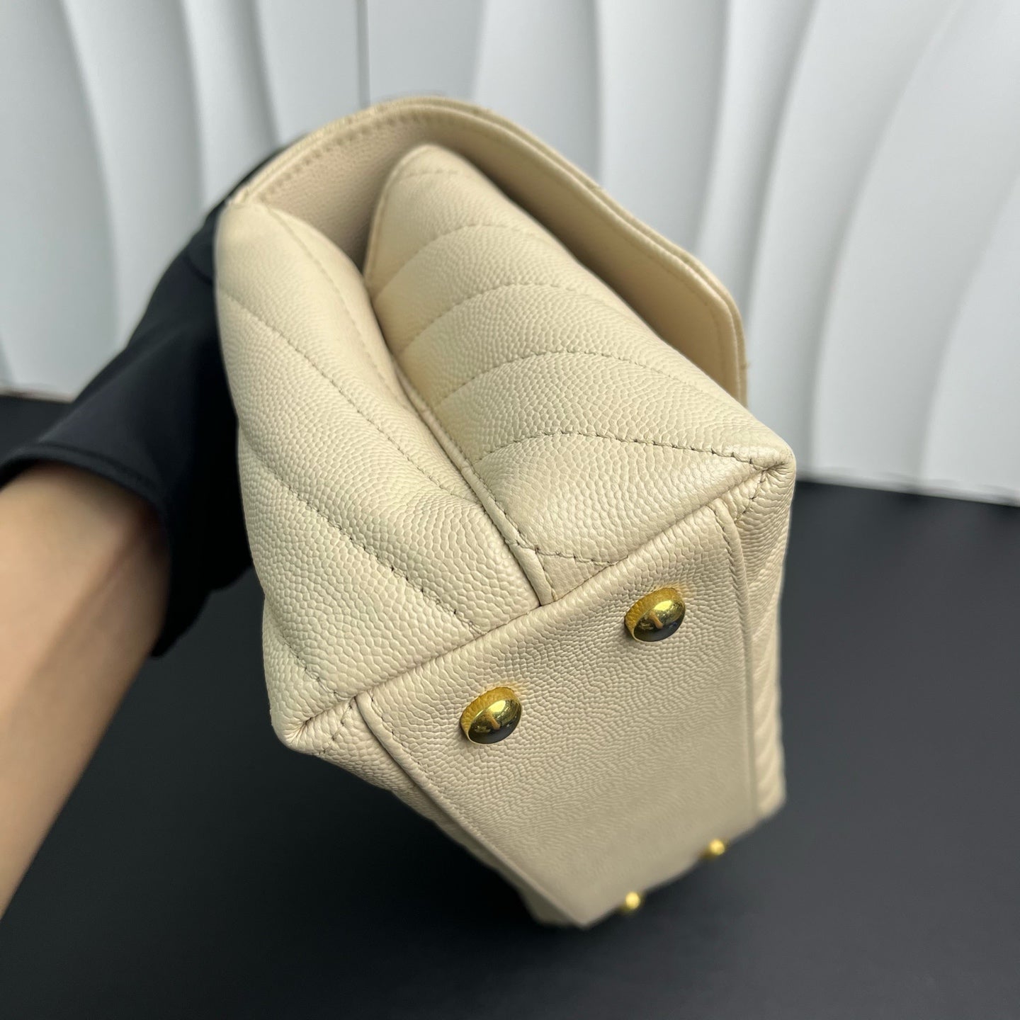 Chanel - Coco Handle Small - Caviar leather with exotic lizard skin handle - Beige - (Small)