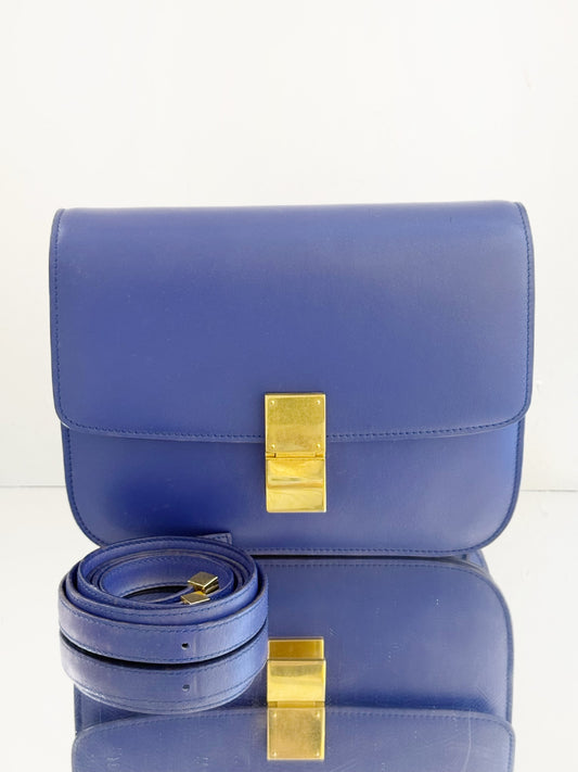 Celine - Classic Box Bag - Smooth calfskin leather - Blue - (Medium)