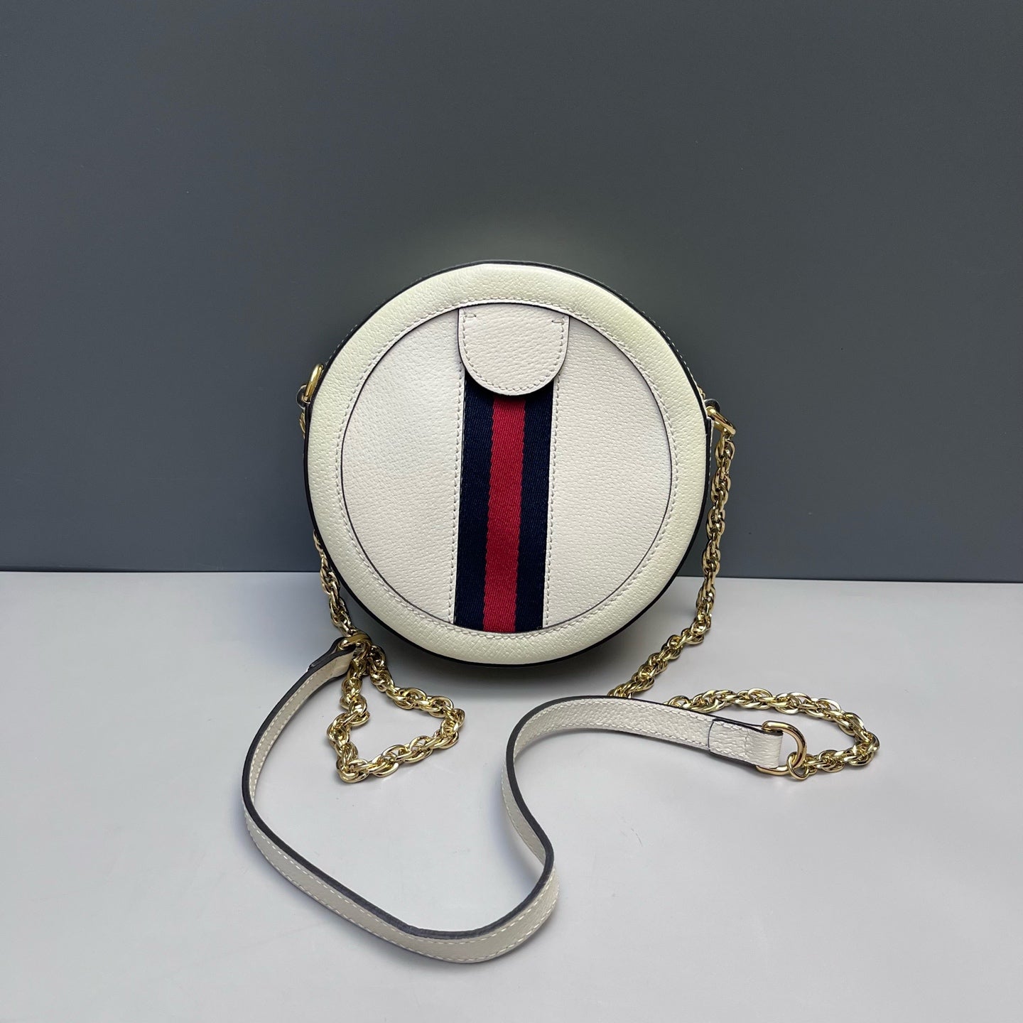 Gucci - Ophidia Round Mini Chain Bag - Grained leather - White - (mini)