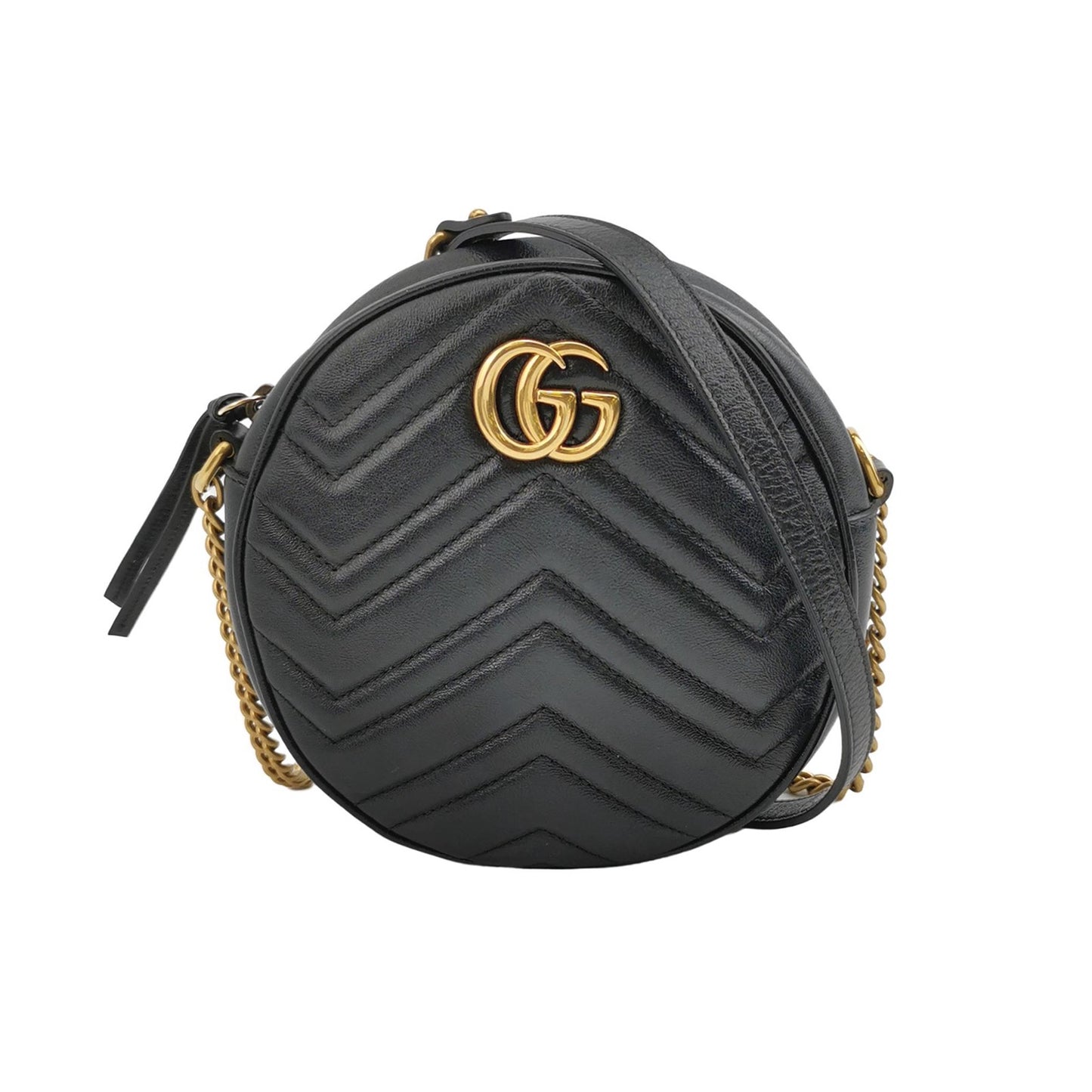 Gucci - GG Marmont Round Mini Bag - Leather - Black - (mini)