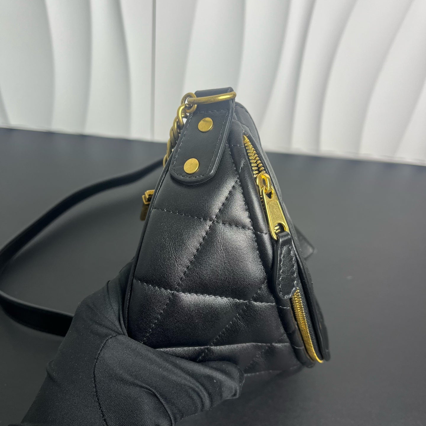 Balenciaga - Quilted Half-Moon Belt Bag - Goatskin leather - Black - (mini)