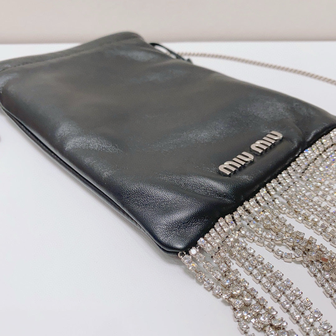 Miu Miu - Nappa Starlight 5BH192 Tassel Phone Bag - Lambskin leather - Black - (Mini)