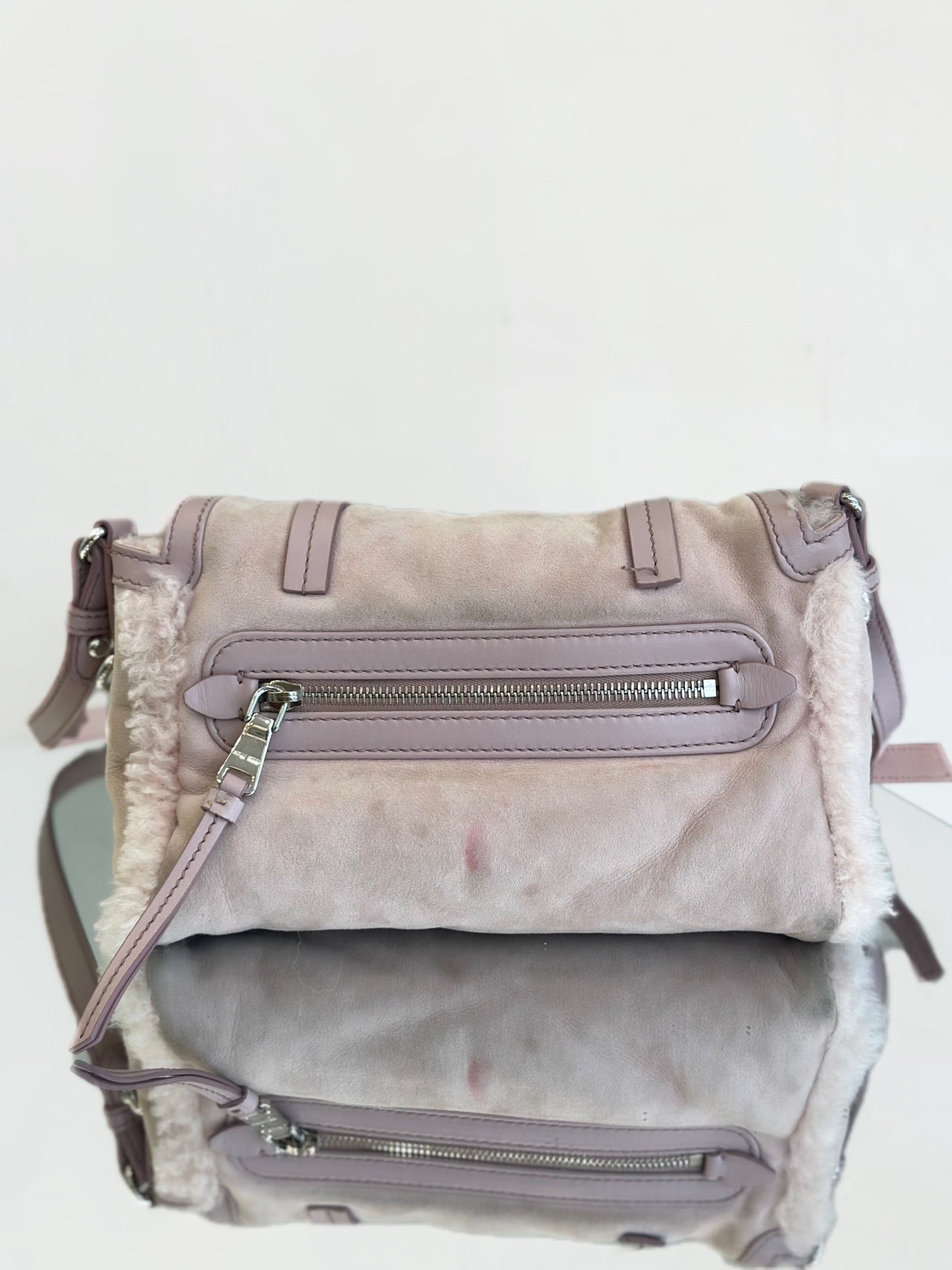 Miu Miu - 5BD097 Messenger Bag - Lambskin suede and shearling - Pink - (medium)