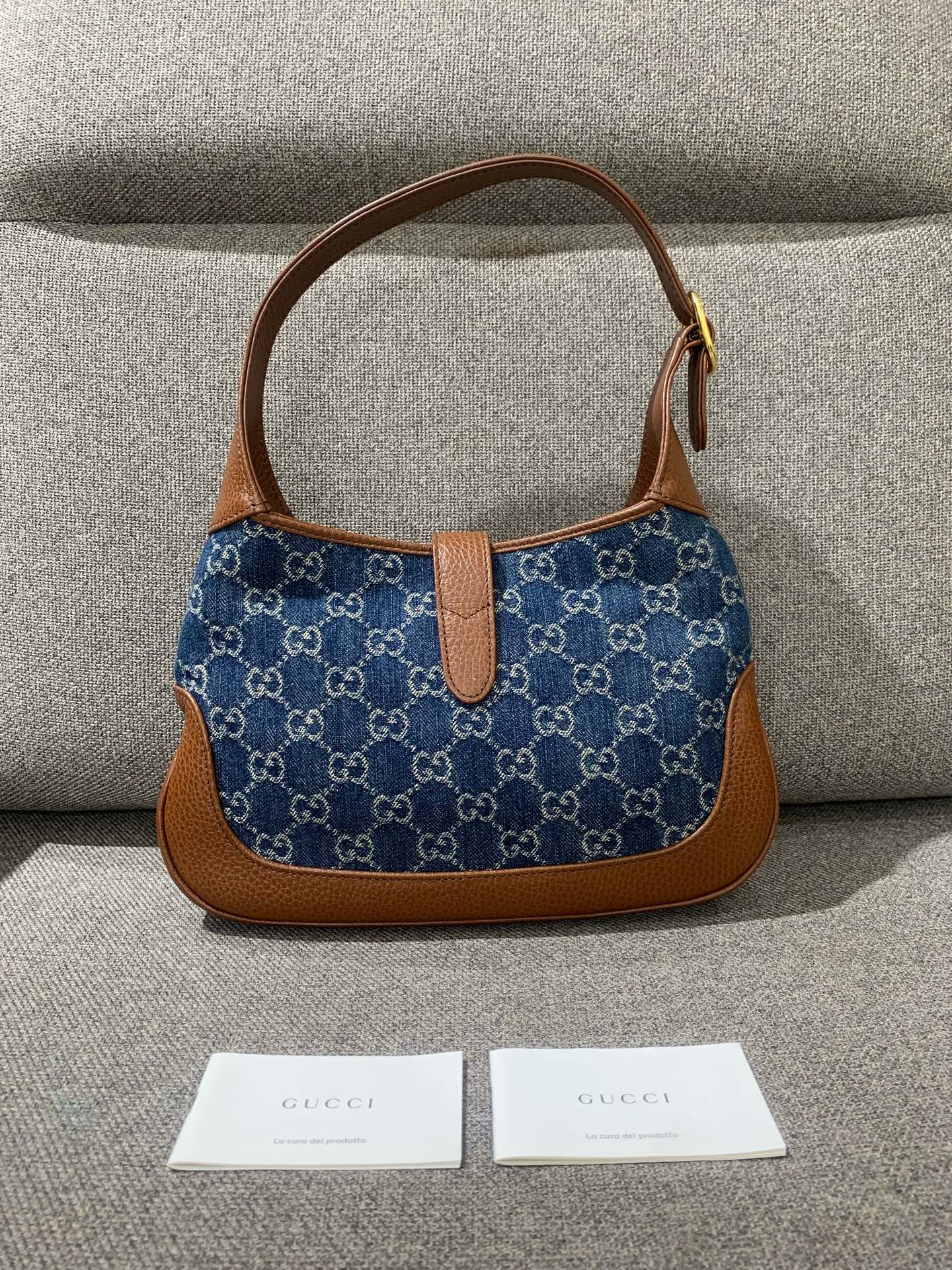 Gucci - Jackie 1961 - Denim and pebbled leather - Blue - (Small)