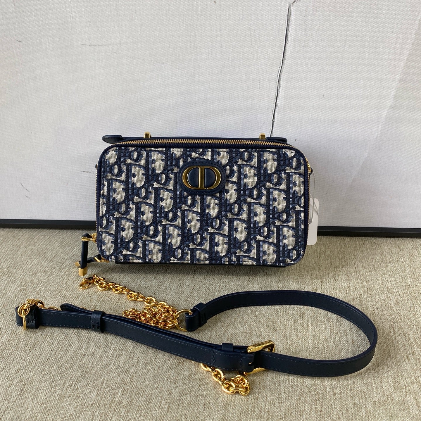 Dior - Montaigne Box Bag - Oblique jacquard canvas with leather trim and leather lining - Blue - (mini)