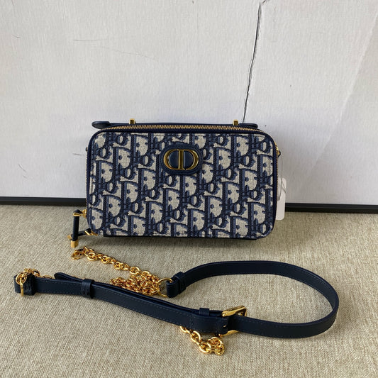 Dior - Montaigne Box Bag - Oblique jacquard canvas with leather trim and leather lining - Blue - (mini)